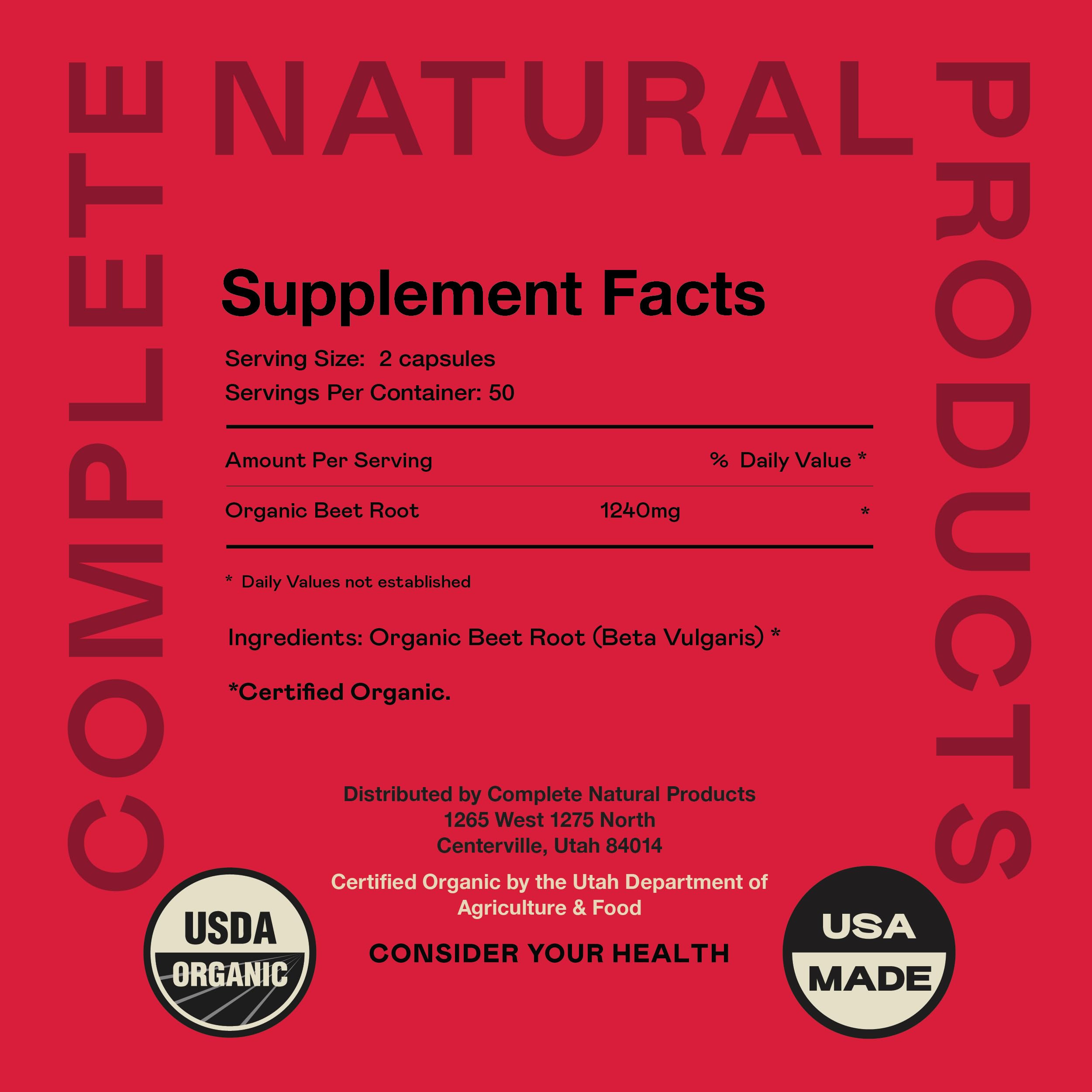 Organic Beet Root Capsules - Pure USA-Made Supplement for Energy, Stamina & Nitric Oxide Boost | Supports Workout Performance & Cardiovascular Health