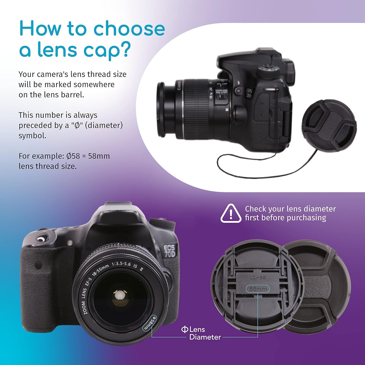 72MM Snap-On Front Lens Cap for Canon Nikon Sony Pentax DSLR Cameras - Durable Protective Cover for Photography & Travel