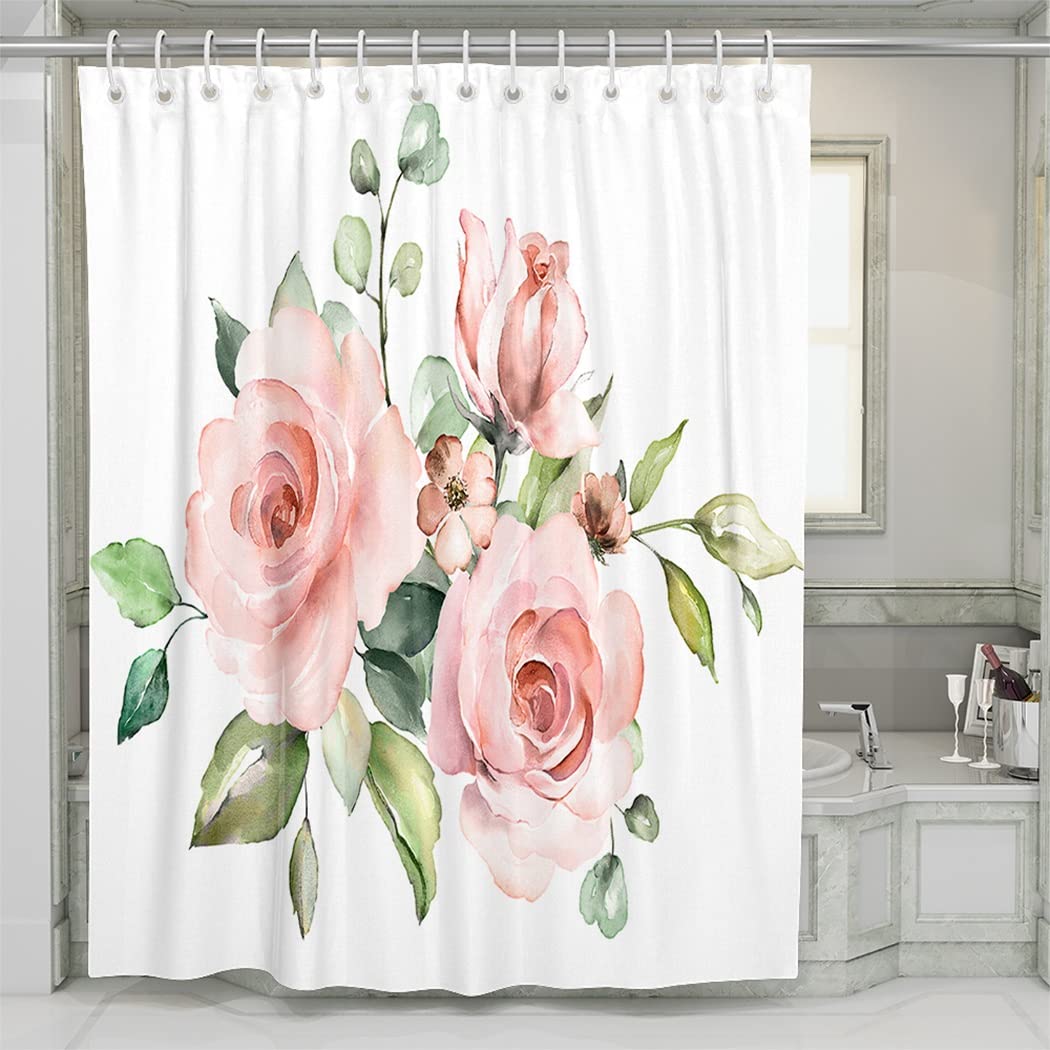 KELEMO Watercolor Floral Shower Curtain - 72x84 Inch Extra Long Bathroom Decor with Abstract Roses & Botanical Leaves | Romantic Home Accessory for Modern & Vintage Bathrooms