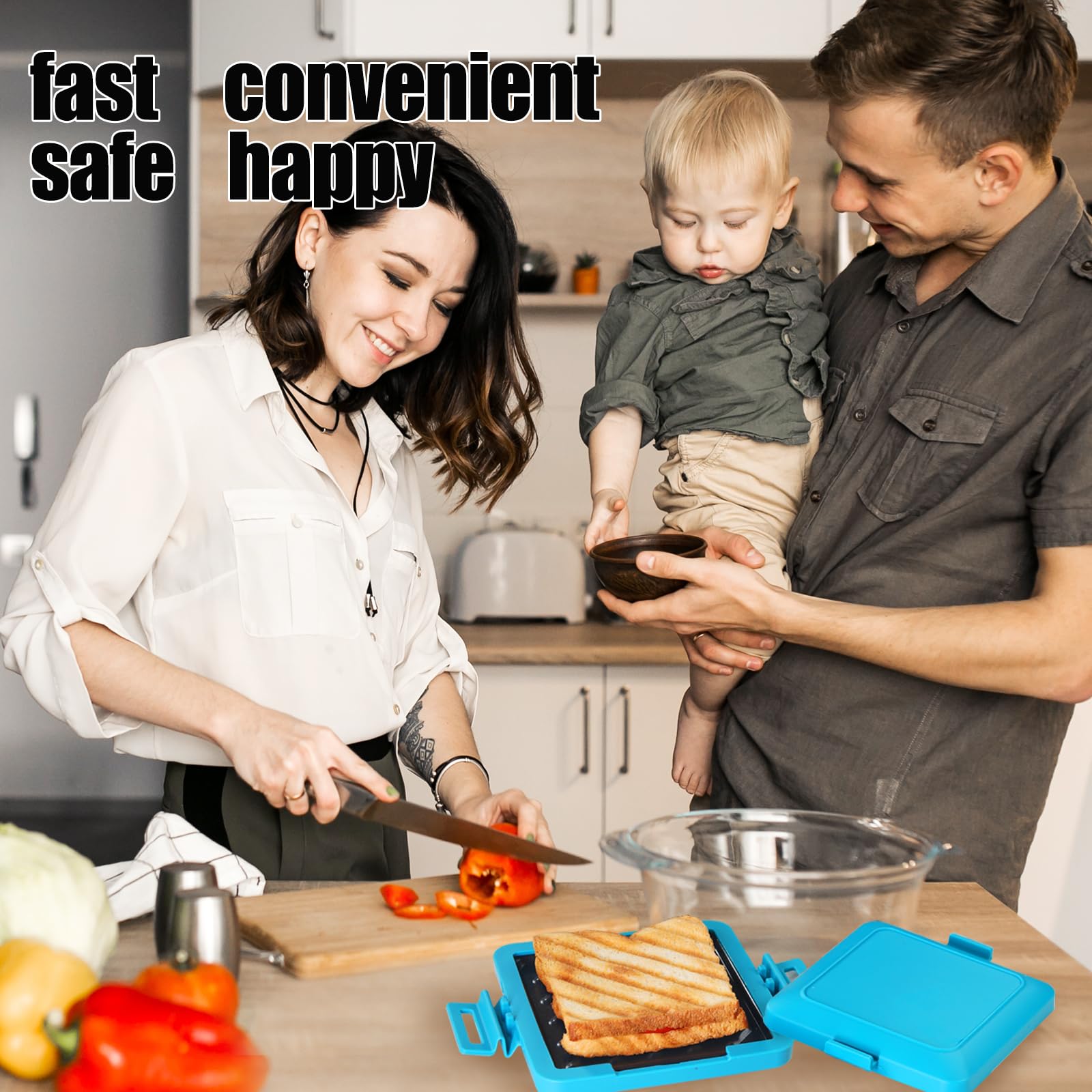Blue Microwave Sandwich Maker - Toaster, Panini Press & Toastie Maker | No Electricity, Wireless, Dishwasher Safe | Fast & Time-Saving for Breakfast, Lunch & Snacks | Perfect for Dorms, Offices & Small Kitchens