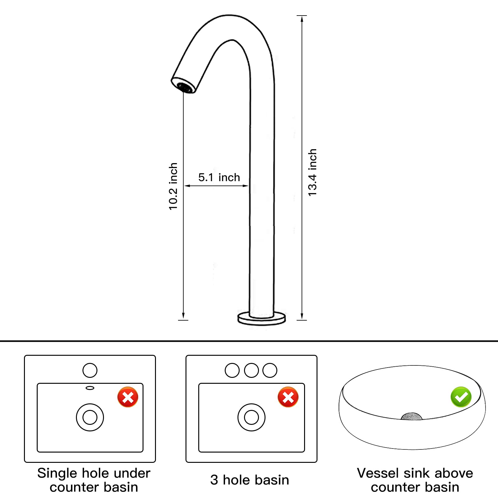 Touchless Automatic Sensor Faucet - Black Kitchen & Bathroom Sink Faucet with Motion Infrared Sensor | Battery or 110V AC Powered | Hands-Free for Home, Public Restrooms & Commercial Use | Tall Aerator Spout for Efficient Water Flow