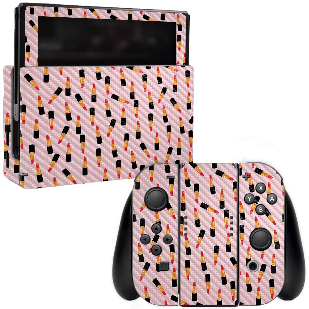 MightySkins Carbon Fiber Skin for Nintendo Switch - Lipstick Pattern | Protective & Durable Textured Cover | Easy to Apply & Remove | Made in USA | Perfect for Gaming, Travel & Customization
