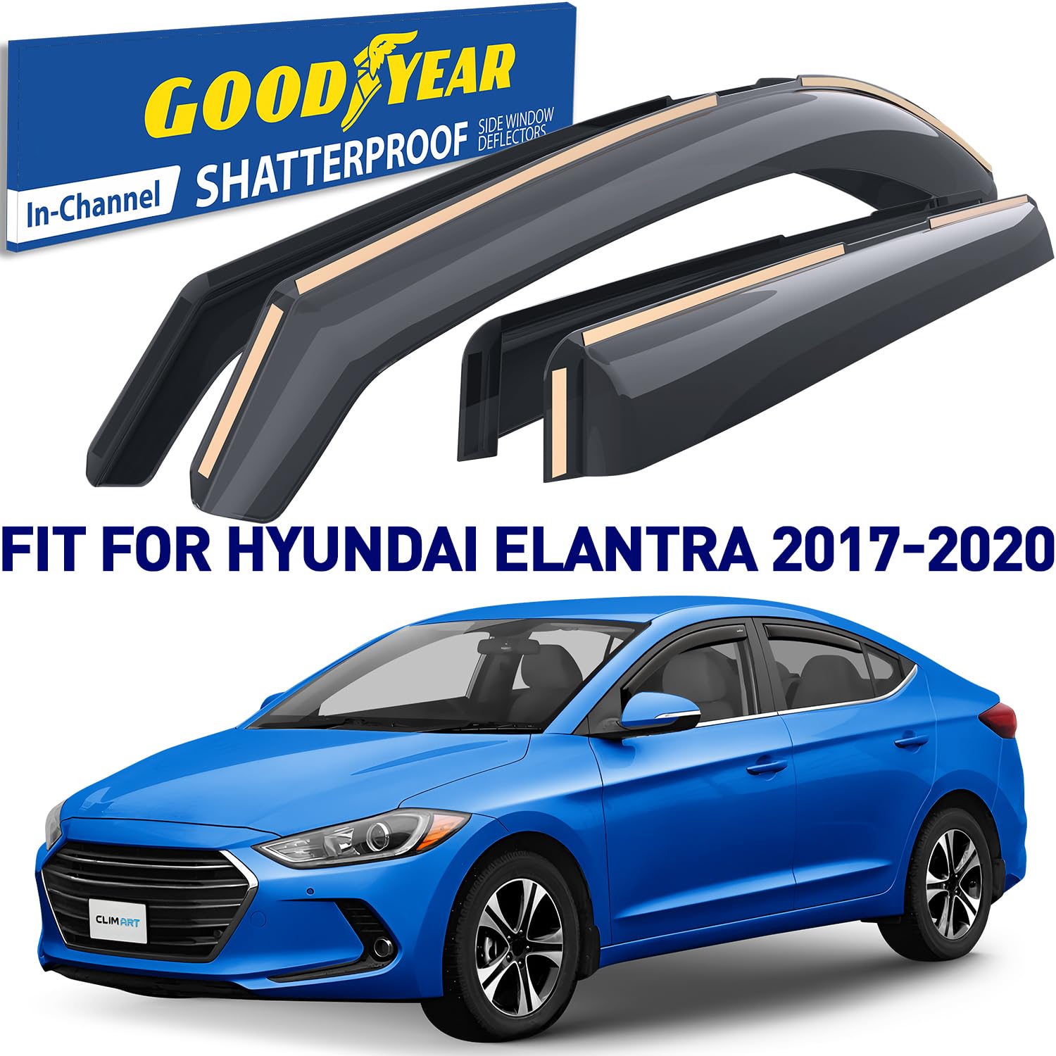Goodyear Shatterproof In-Channel Window Deflectors for Hyundai Elantra 2017-2020 - 4pc Rain Guards & Vent Visors | Weatherproof Car Accessories for Rain Protection & Improved Airflow | Perfect for Road Trips & All-Weather Driving