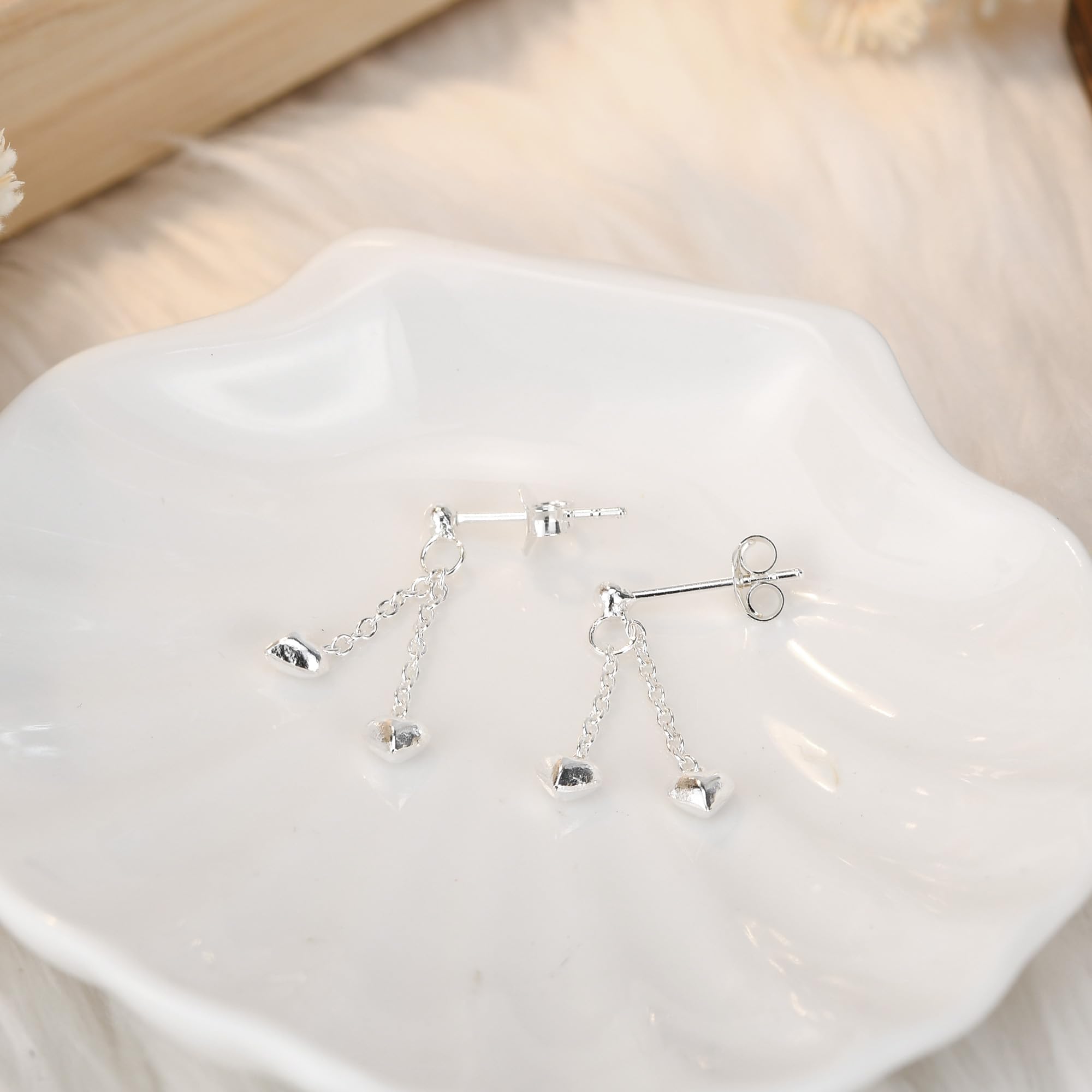 AeraVida Two Hearts as One .925 Sterling Silver Drop Earrings for Women | Romantic Valentine's Day Gift | Elegant Heart Jewelry for Date Night & Special Occasions