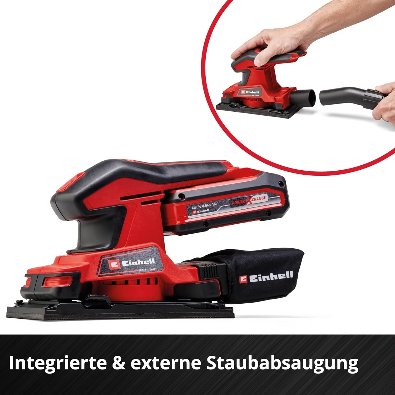 Einhell TC-OS 18/187 Li Solo Power X-Change Cordless Oscillating Multi-Tool - 18V Lithium-Ion, Micro-Hook & Loop, Softgrip Handle, Includes Sanding Paper (Battery & Charger Not Included), Red - Perfect for Woodworking, Metal Polishing & DIY Home Renovation Projects