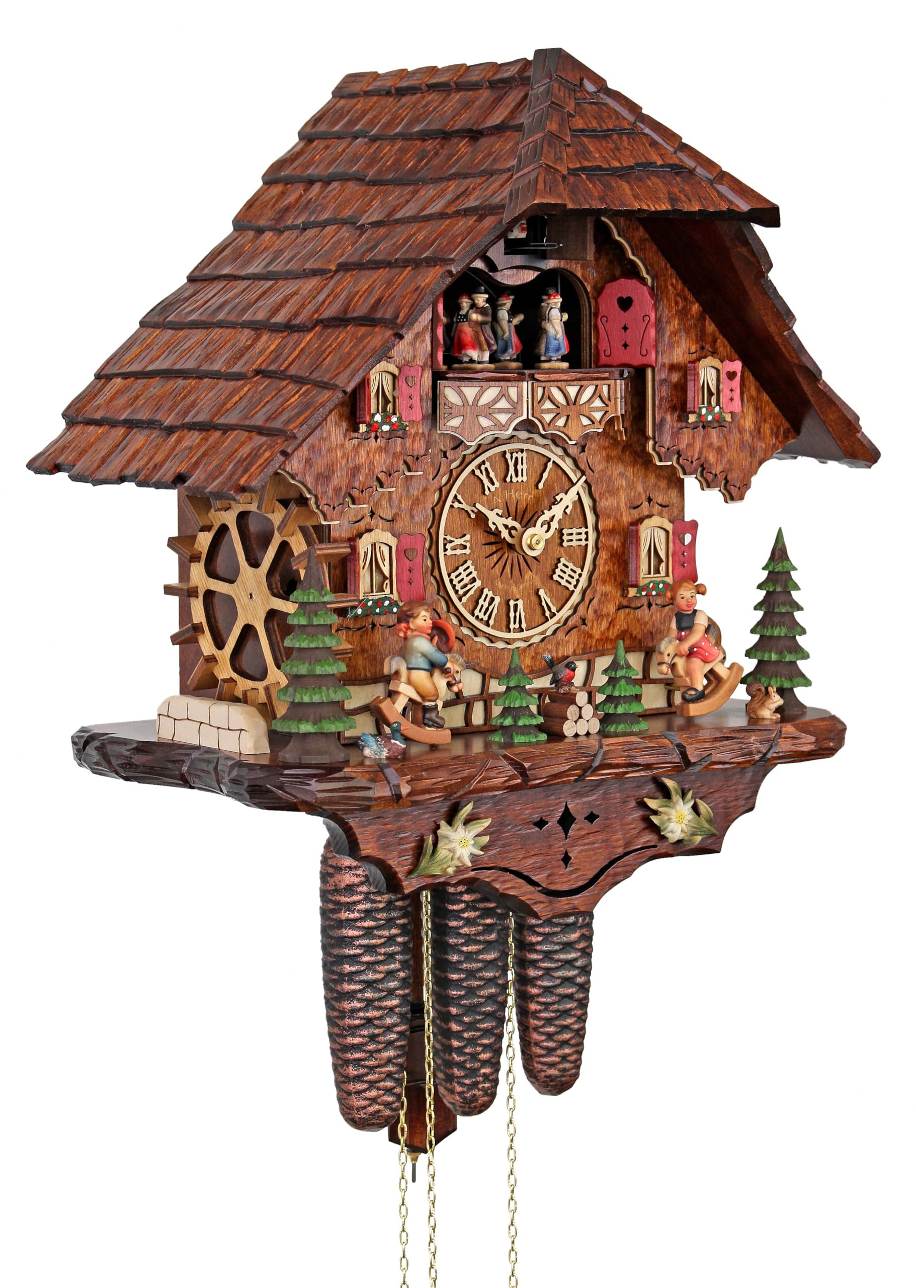 Handcrafted Cuckoo Clock with Rocking Horses - Traditional German Wooden Wall Clock with Moving Pendulum & Bird - Perfect for Home, Office, and Cabin Decor
