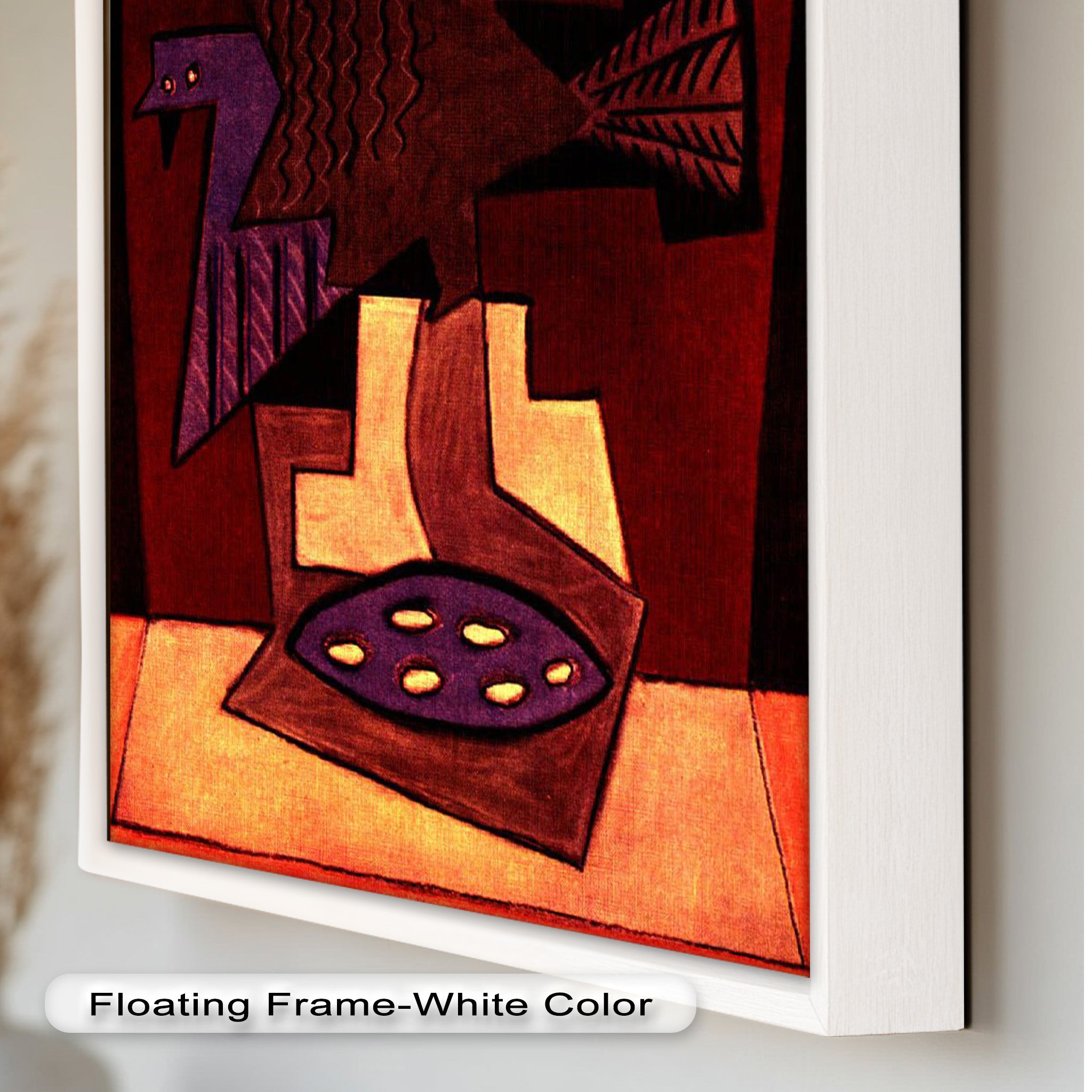 Abstract Bird & Bowl Cubist Oil Painting Wall Art - Modern Home Decor for Living Room, Bedroom & Office