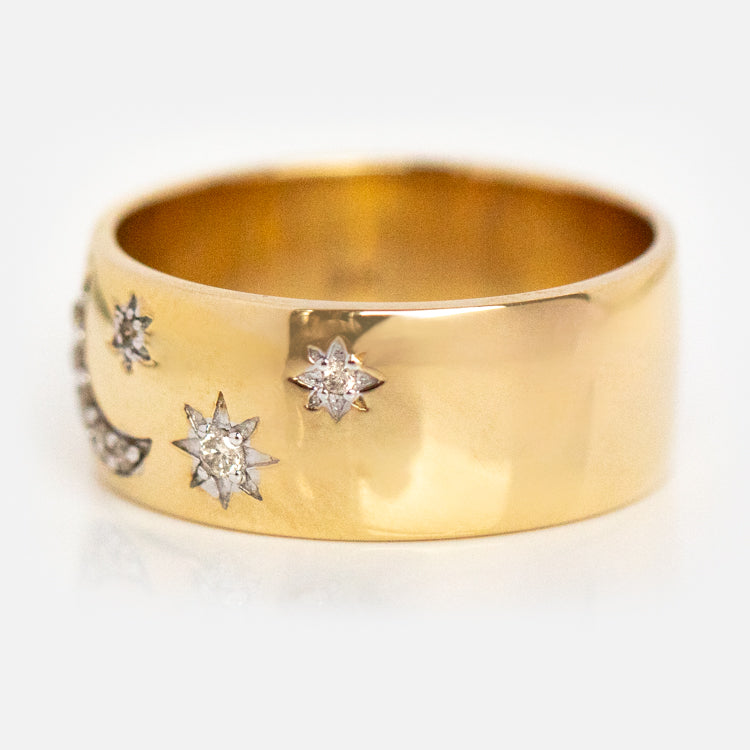 Solid Gold Diamond Night Sky Cigar Band Ring - Luxury Men's Jewelry for Weddings, Parties & Special Occasions