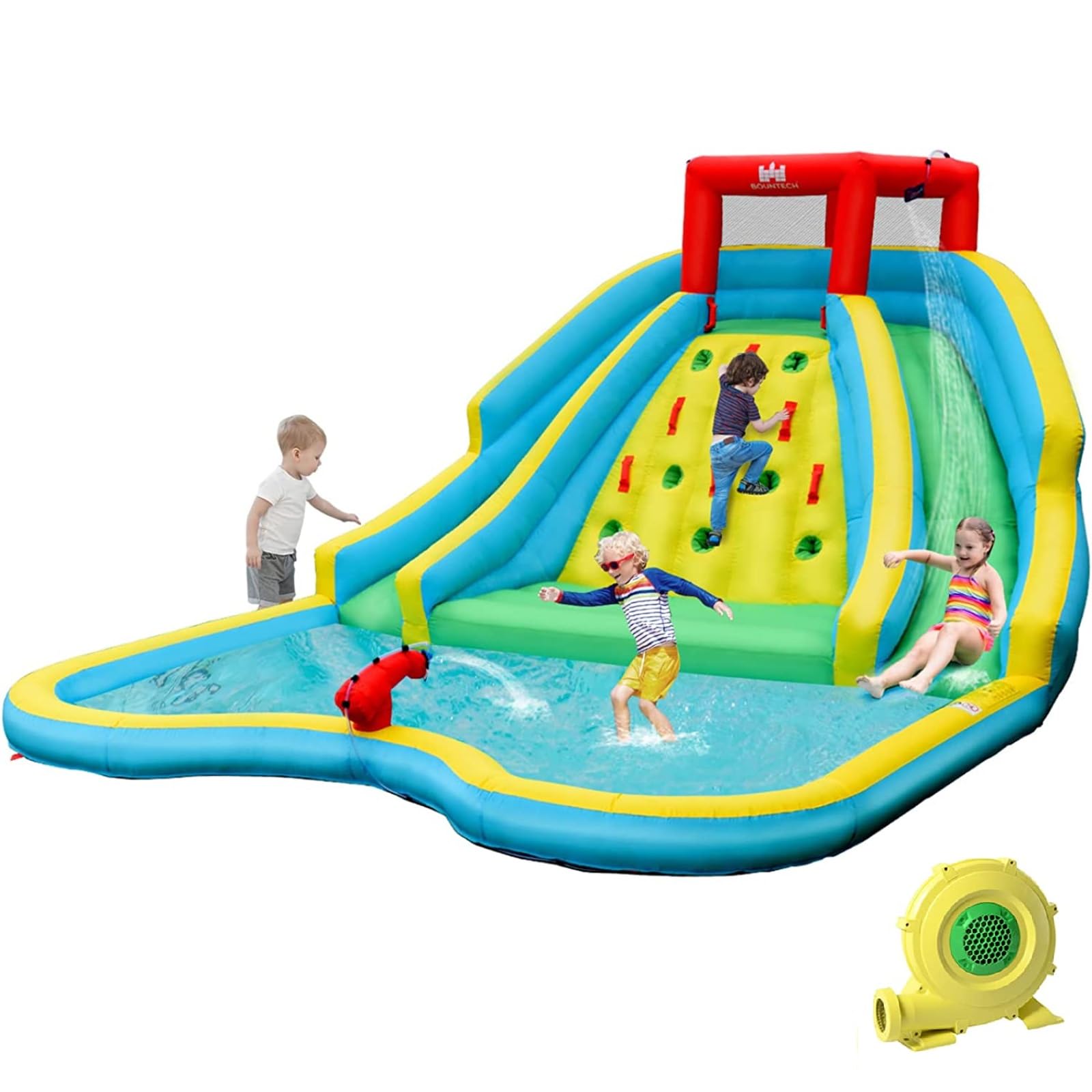 BOUNTECH 15x12FT Inflatable Water Slide for Backyard Fun - Dual Racing Slides, Heavy Climbing Wall & 735W Blower - Mega Waterslide Park for Kids & Adults - Perfect for Summer Parties, Birthday Gifts & Outdoor Family Activities