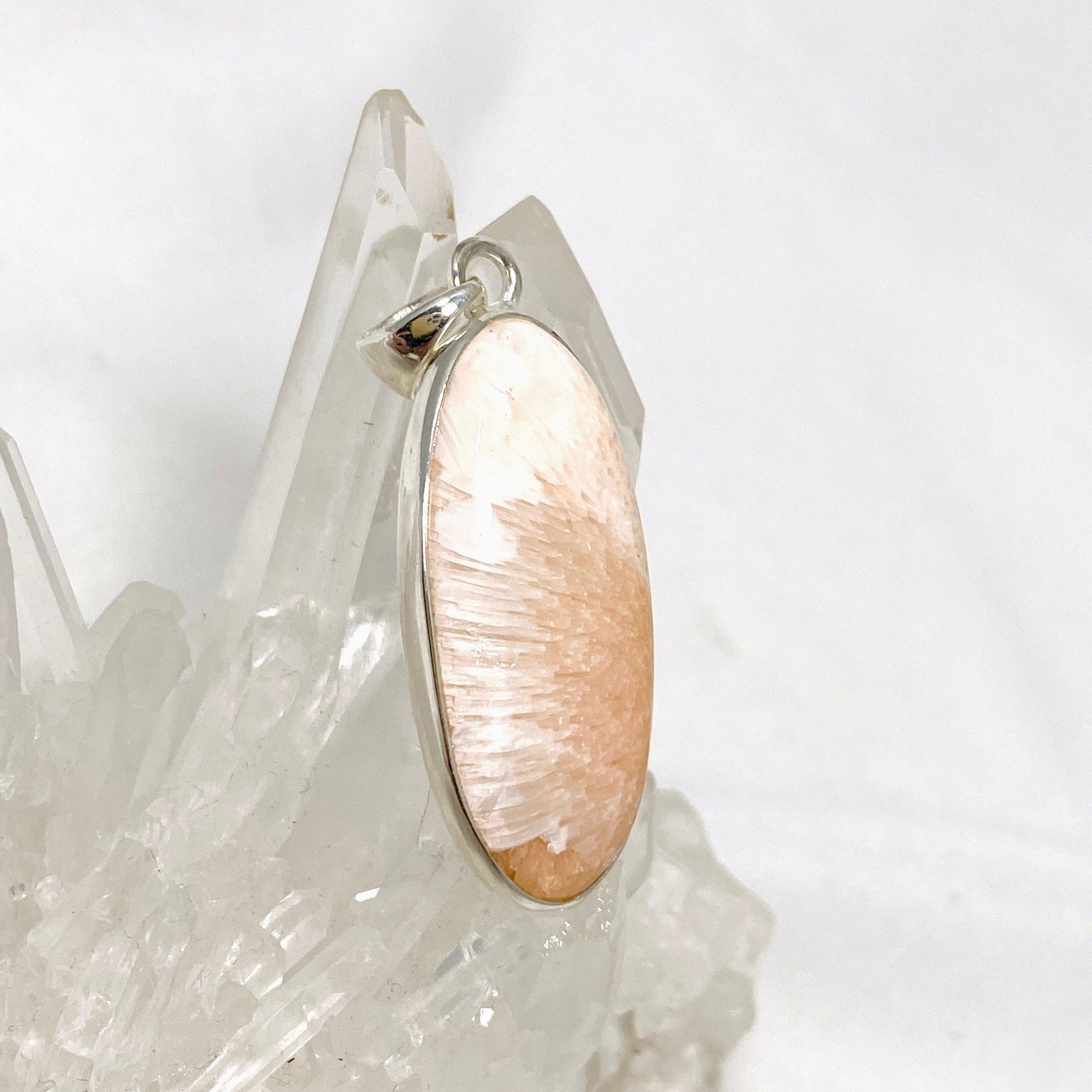 Natural Peach Scolecite Oval Pendant Necklace - Healing Crystal Jewelry for Women - Perfect for Meditation, Energy Balancing & Spiritual Gifts