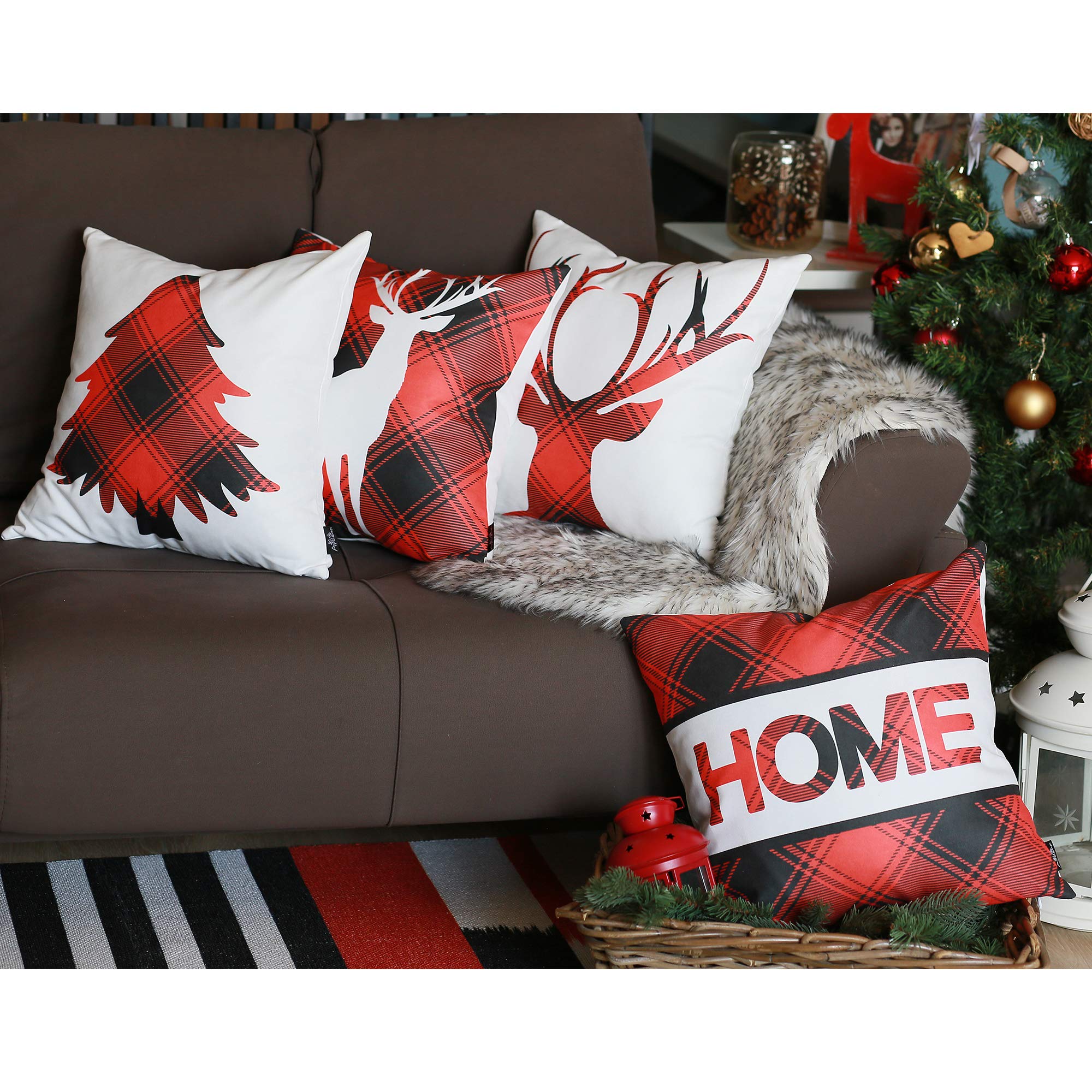 Santa & Merry Christmas Decorative Throw Pillow Covers - 18x18 Inch Holiday Cushion Covers with Festive Noel Tree Design for Sofa, Bed & Home Decor