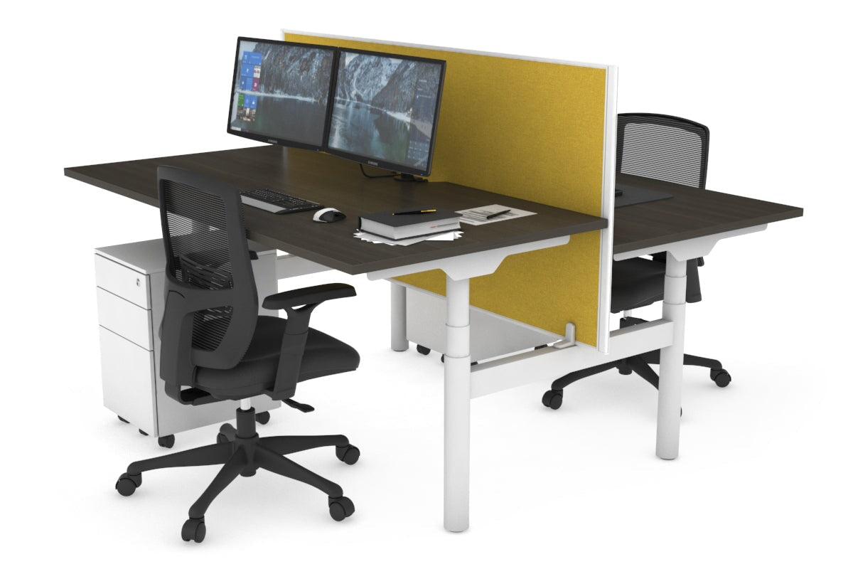 Flexi Premium Height Adjustable 2-Person H Bench Workstation - White Frame (1600L x 800W) with Cable Management | Ergonomic Office Desk for Home & Workspace