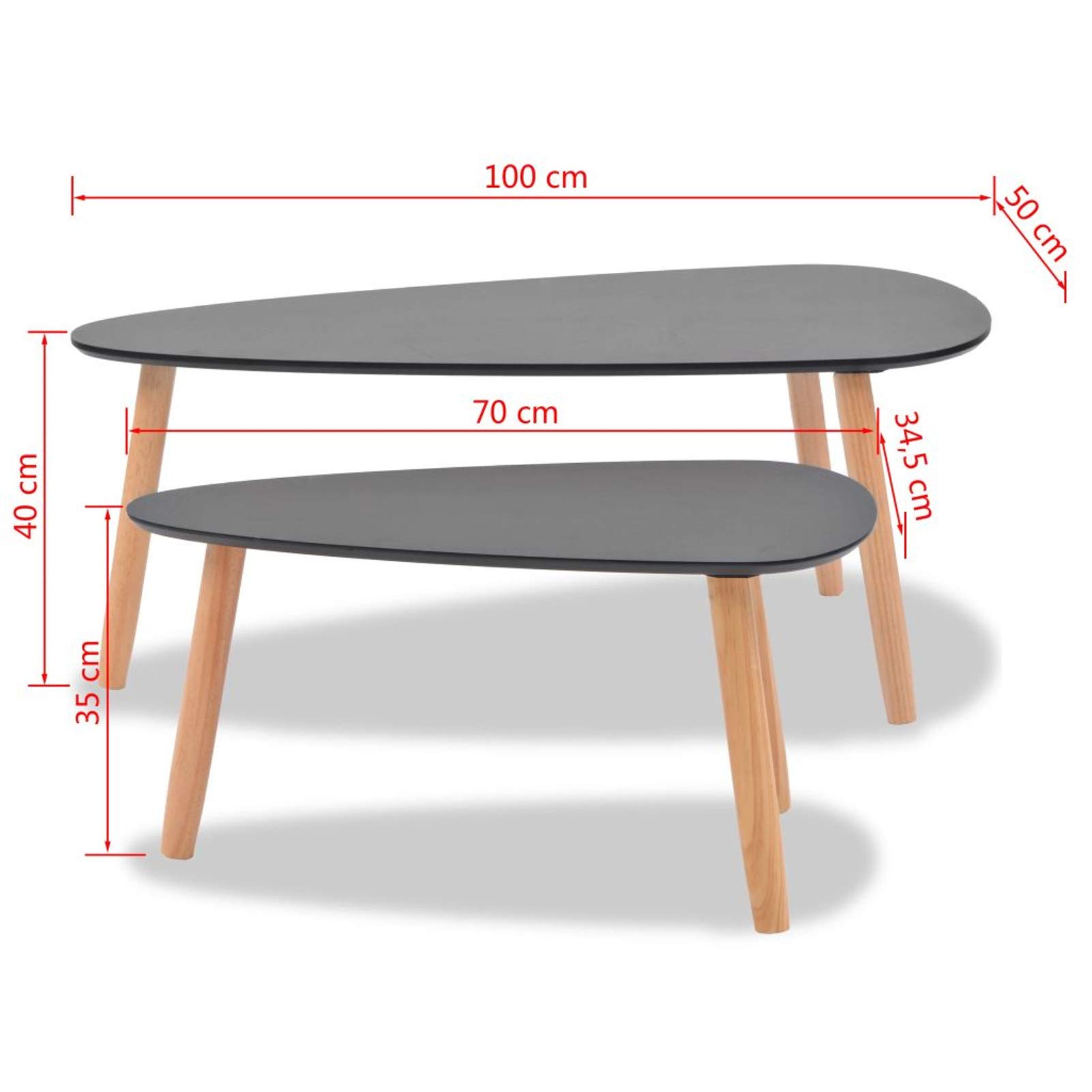 2-Piece Black Coffee Table Set - Solid Pinewood Living Room Table for Home Decor, Modern Coffee Tables for Small Spaces, Perfect for Sofa & Lounge Areas