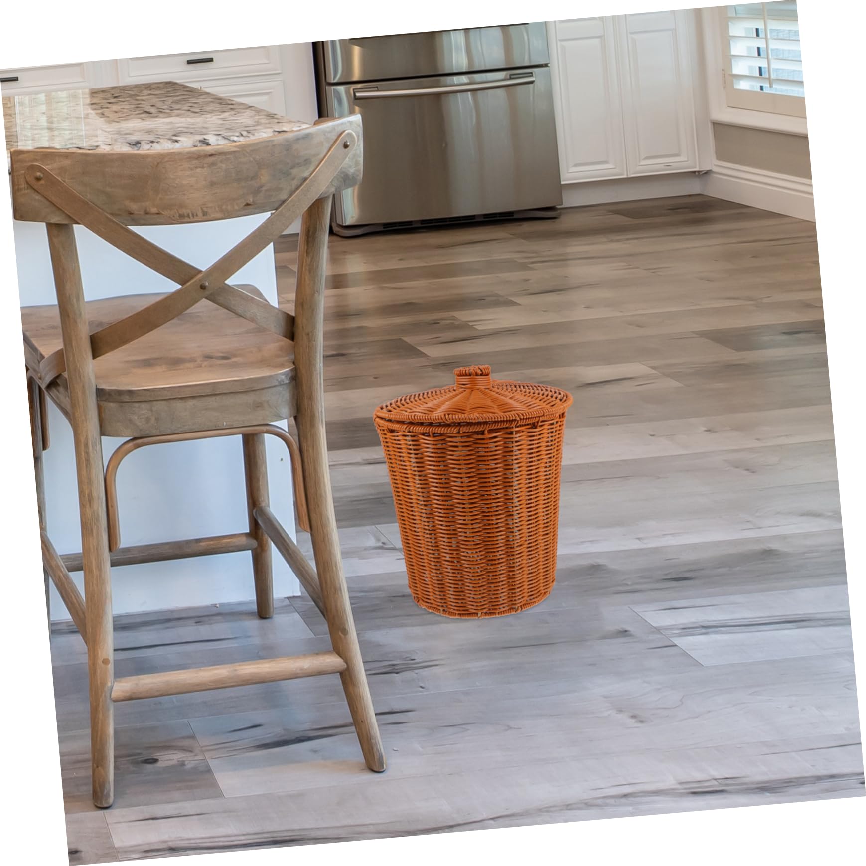 Tofficu Plastic Woven Waste Basket with Lid - Stylish Laundry Hamper, Paper Waste Bin & Storage Container for Home, Office, Desktop | Perfect for Bedroom, Bathroom & Kitchen Organization