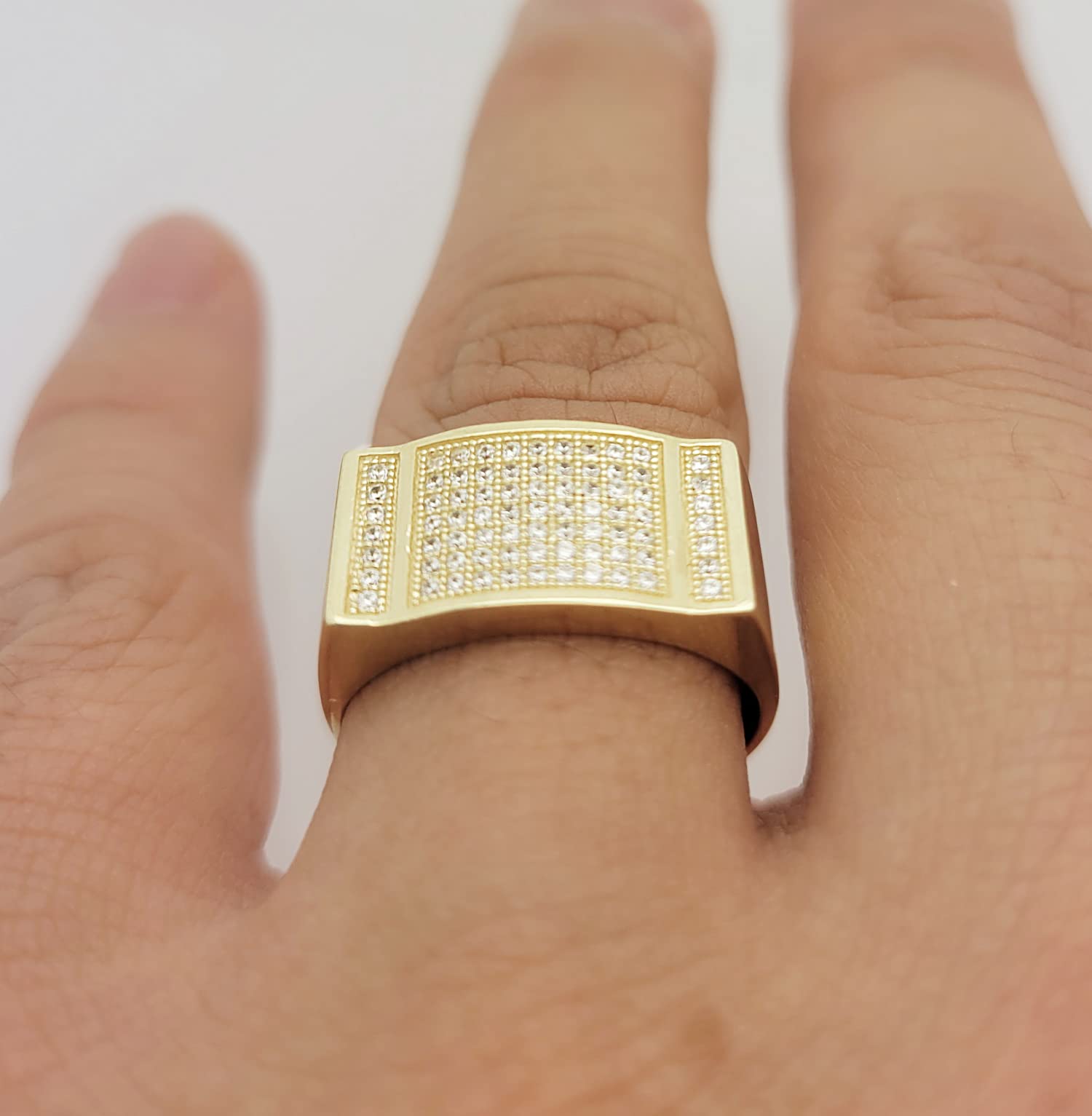 10K Yellow Gold Men's CZ Ring with Micro Pave Setting - Elegant Wedding Band, Anniversary Gift, or Everyday Fashion Jewelry for Him