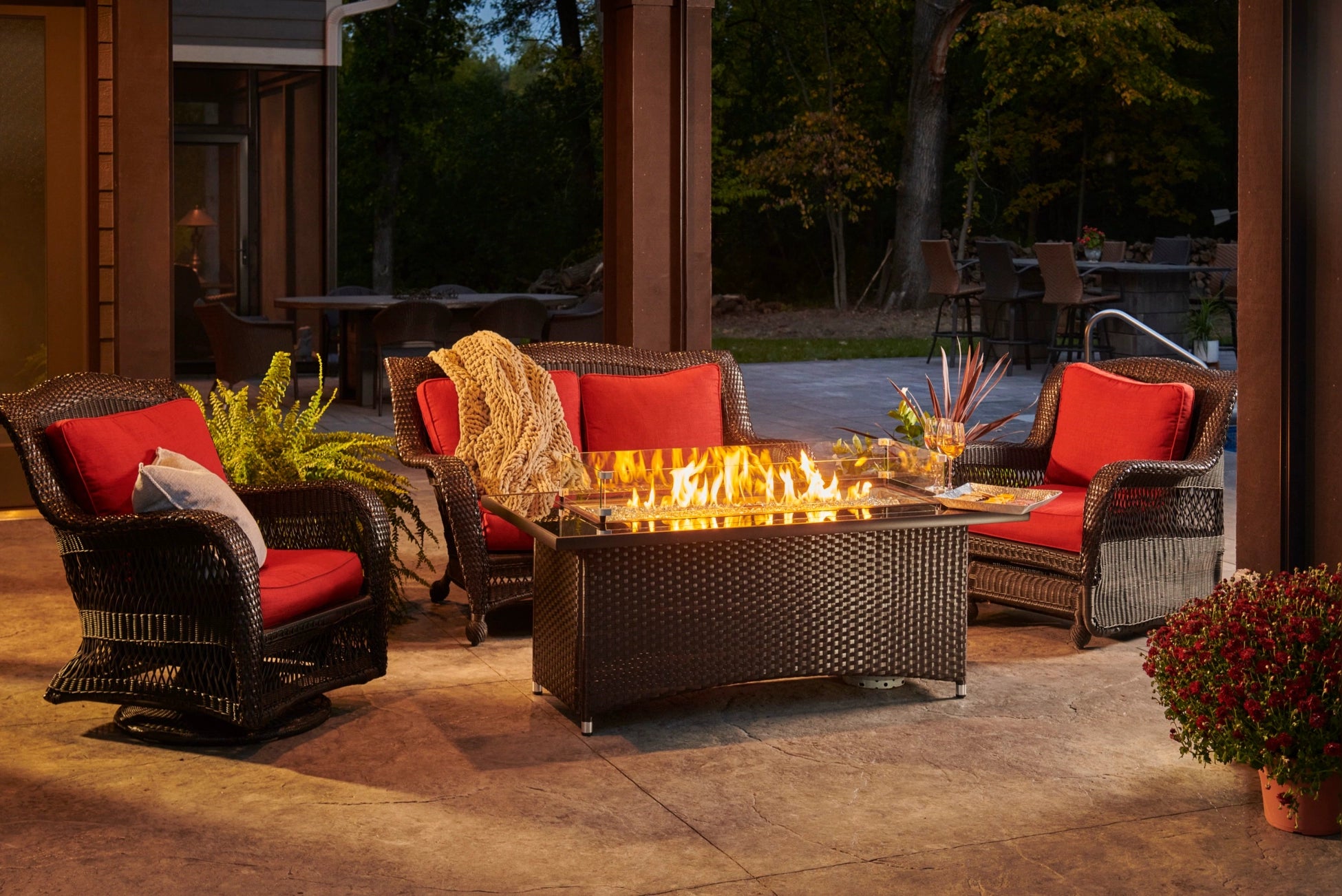 The Outdoor Greatroom Company Montego Linear Gas Fire Pit Table - Modern Patio Heater for Backyard, Deck & Outdoor Living Spaces - Perfect for Entertaining & Relaxing