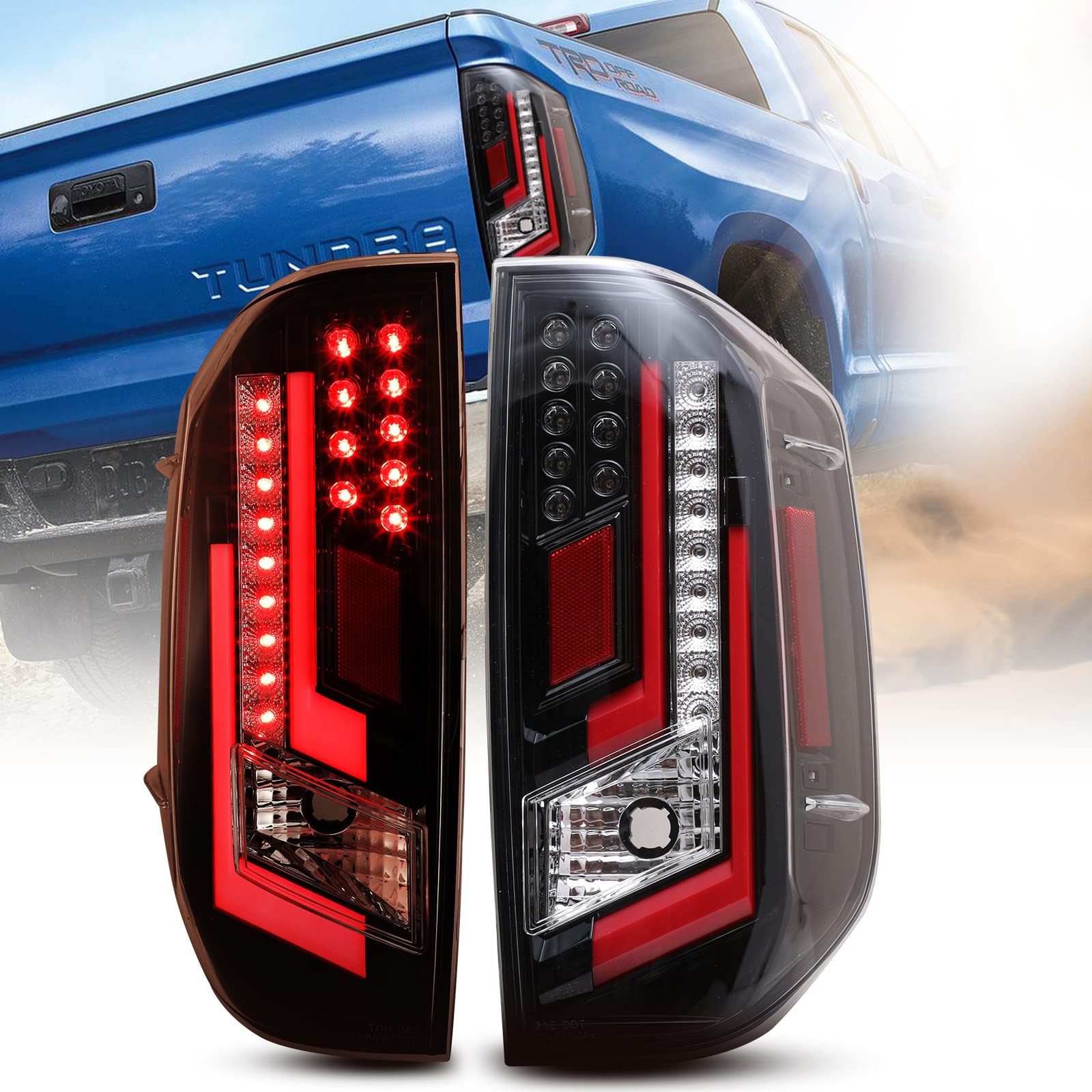 2014-2021 Toyota Tundra LED Tail Lights Assembly - Black Housing/Clear Lens with Red DRL Light (1 Pair) | Direct Replacement for Improved Visibility & Style | Perfect for Night Driving & Off-Road Adventures