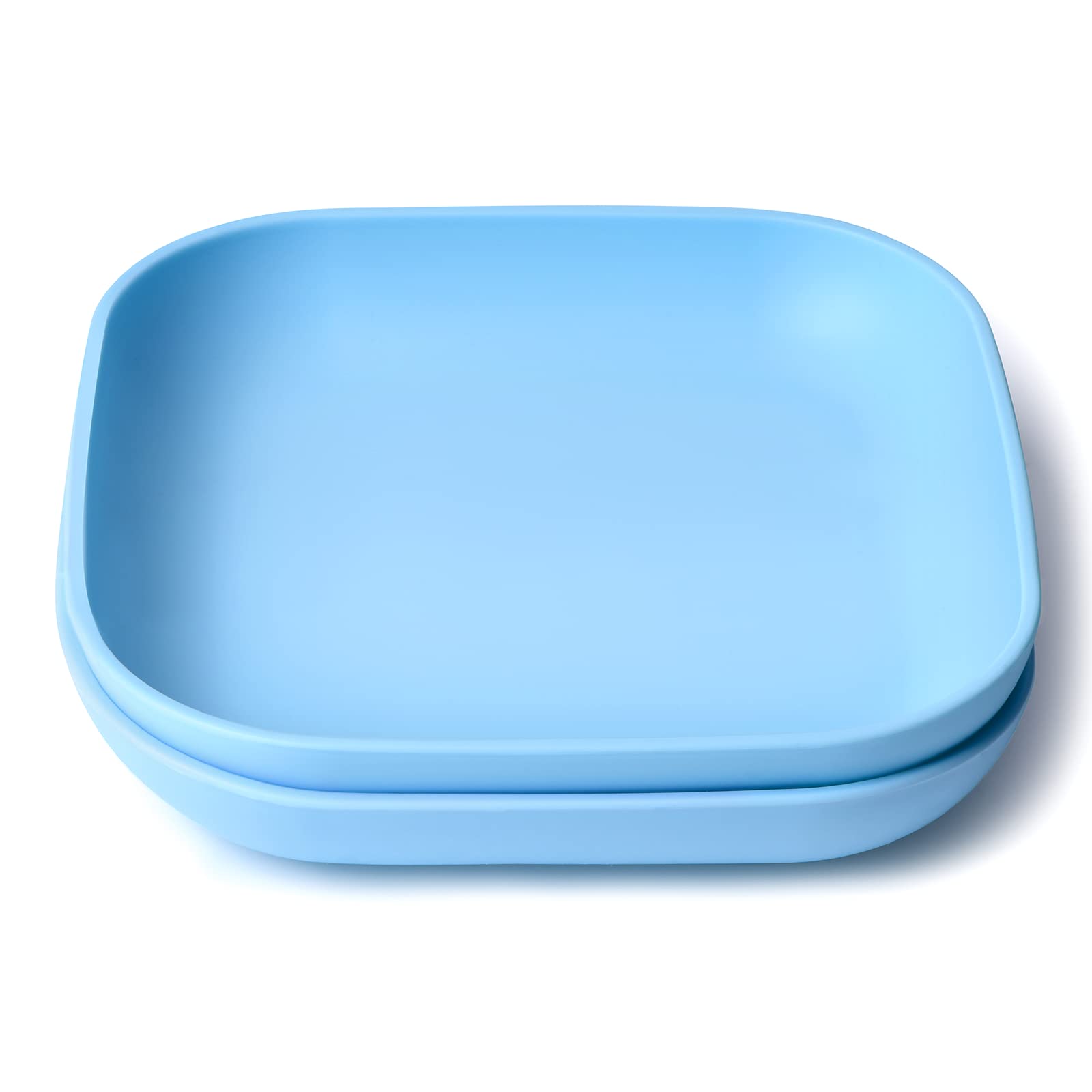BPA Free Silicone Toddler Plates - 2 Pack Undivided Baby Self Feeding Utensils | Microwave, Oven & Dishwasher Safe | Non-Slip Design for High Chairs | Perfect for Daycare, Home & Travel (Sea Blue)