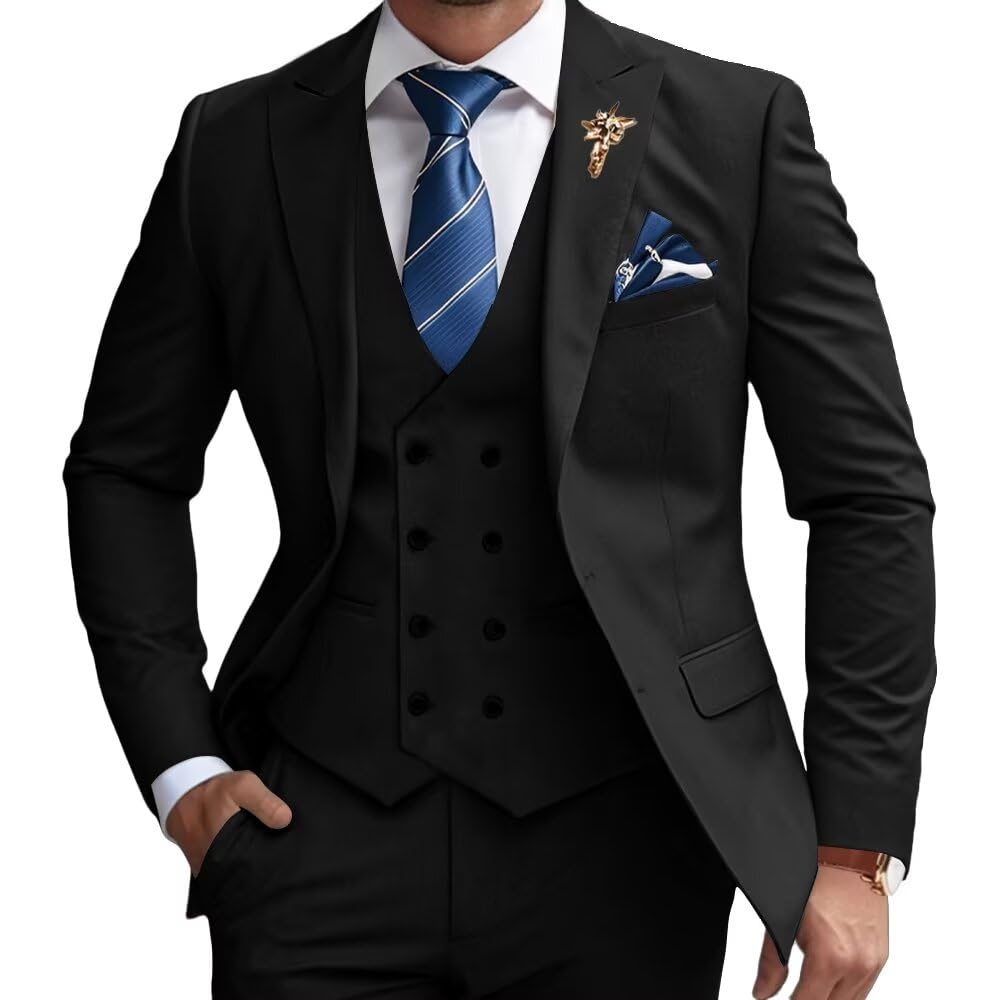 Men's 3-Piece Slim Fit Suit Set - Business Formal & Wedding Tuxedo with Jacket, Vest & Pants | Perfect for Office, Prom, Groom Attire & Special Occasions