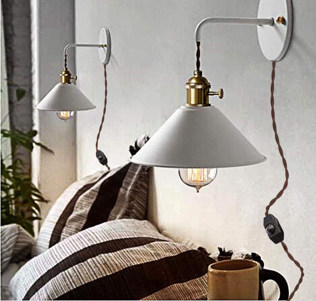 FSLiving Plug-in Dimmable Wall Sconce with Adjustable Dimmer Switch - White Macaron Candle Wall Light for Bedroom, Bathroom Vanity & Living Room Decor - Soft Ambient Lighting for Reading, Relaxation and Mood Setting