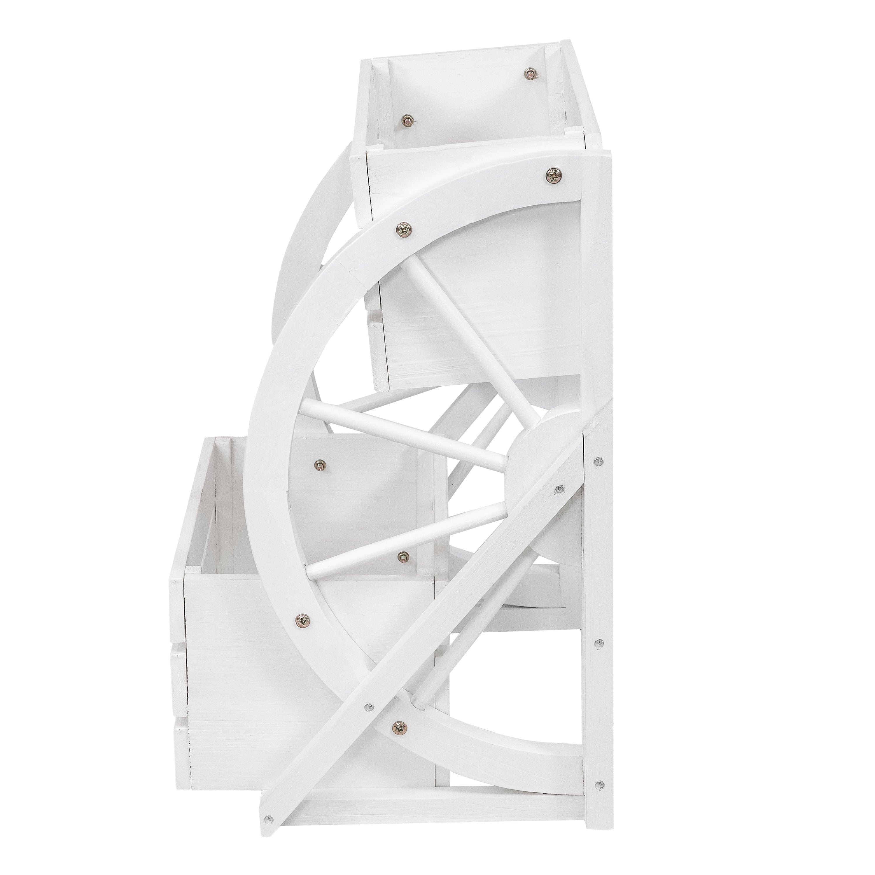Rustic Wood Wagon Wheel 2-Tier Plant Stand for Indoor & Outdoor Decor - Perfect for Patio, Garden, or Farmhouse Style Home