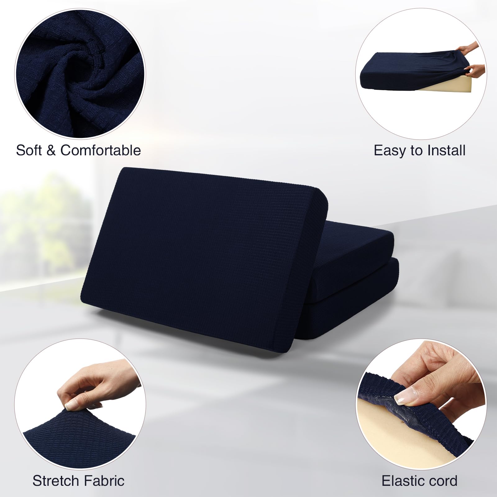 Newwiee 8-Piece Outdoor Cushion Covers Set - Waterproof Stretch Sofa Slipcovers for Patio Furniture (4 Backrest + 4 Seat Covers) - Navy Blue - Durable UV Resistant Replacement Covers for Outdoor Sofa, Chair & Couch Protection - Perfect for Backyard, Deck, Poolside & Garden Use