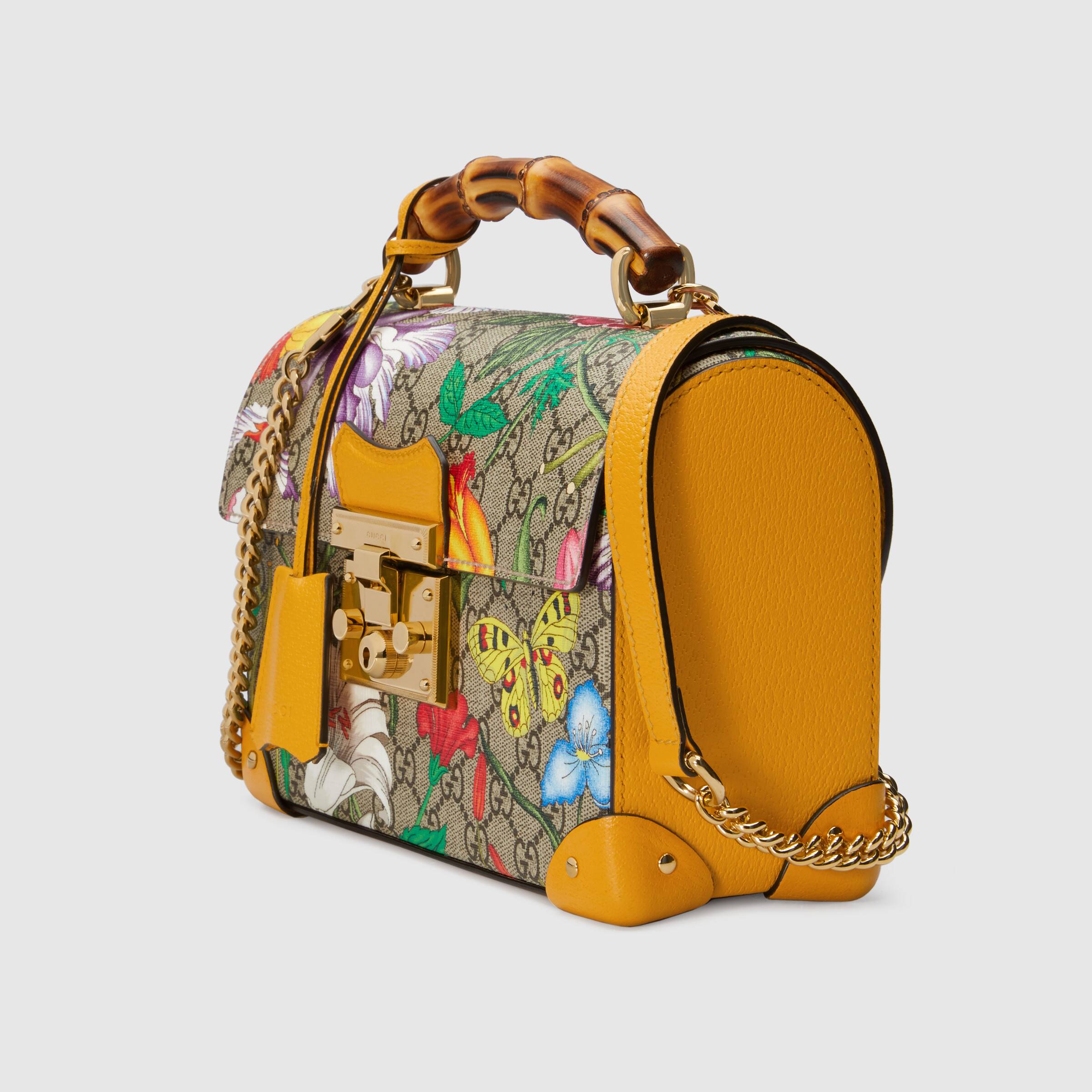 Gucci Padlock GG Flora Small Bamboo Shoulder Bag - Luxury Crossbody Purse for Women, Fashionable Designer Handbag for Daily Use & Special Occasions