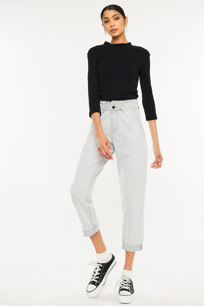 Kastel Ultra High Rise Paperbag Mom Jeans - Women's Vintage Retro Stretch Denim Pants for Casual Outfits & Street Style