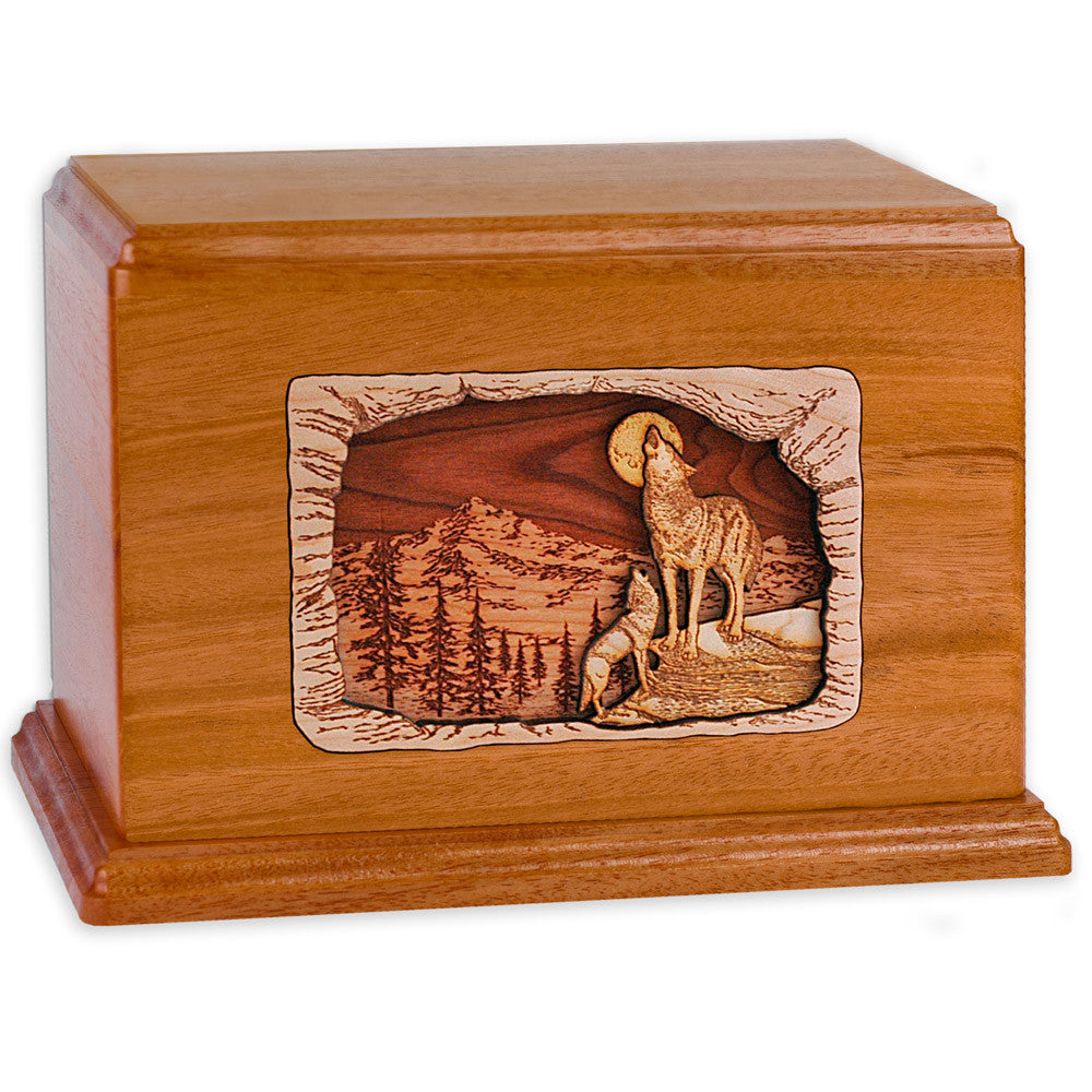 Beautiful Companion Cremation Urn with Howling Wolves Inlay Art - Memorial Keepsake for Pet Ashes - Perfect for Home Display or Memorial Ceremonies