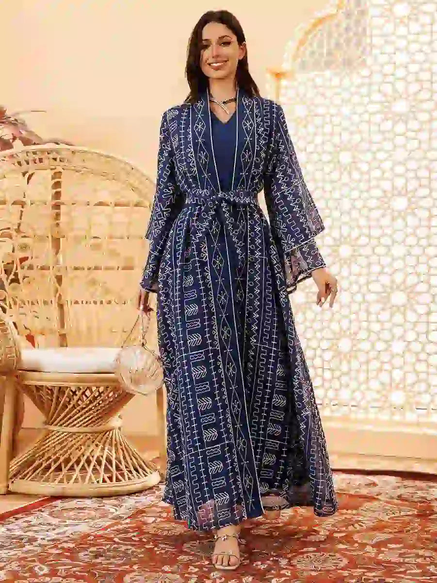 2-Piece Set Eid Doris Caftan Kaftan Dress with Inner Sleeveless Dress #24445 - Elegant Muslim Women's Outfit for Eid, Ramadan, Wedding & Special Occasions