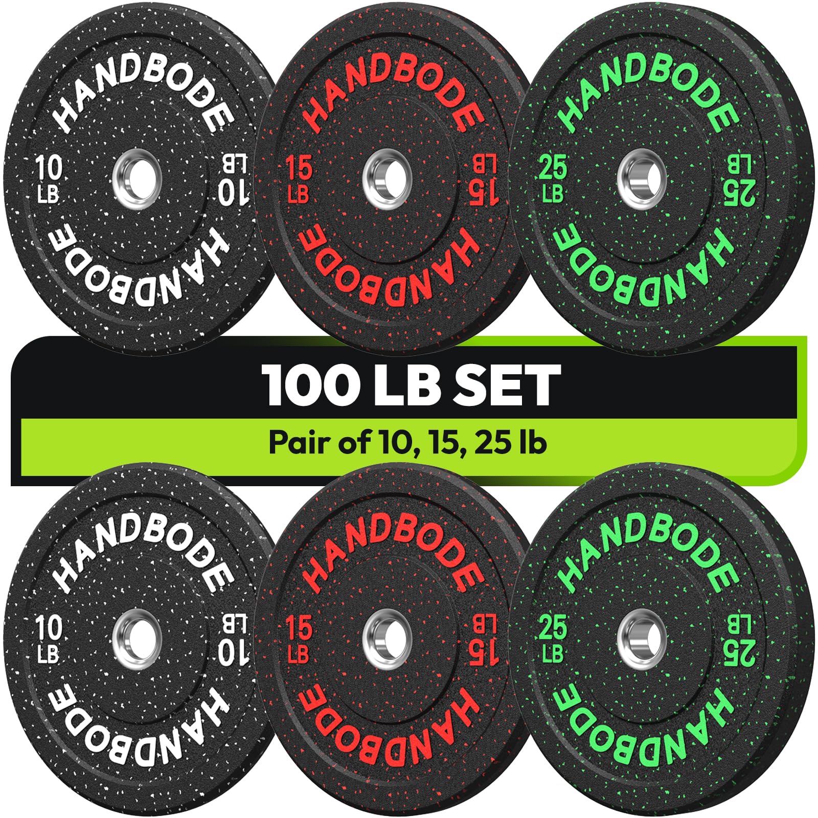 2-Inch Olympic Bumper Plates Set - High Bounce Rubber Weight Plates (45lb, 100lb, 160lb, 190lb, 260lb, 300lb) for Home Gym Strength Training - Perfect for CrossFit, Powerlifting & Weightlifting Workouts