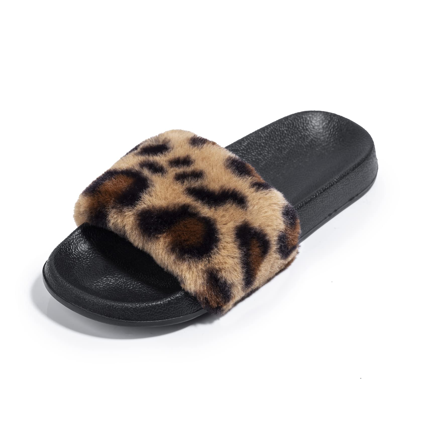 FITORY Girls Sandals for Toddlers - Soft Faux Fur Slides with Adjustable Elastic Back Strap, Comfortable Flat Shoes for Baby & Kids - Perfect for Indoor Play, Beach Outings and Summer Vacation
