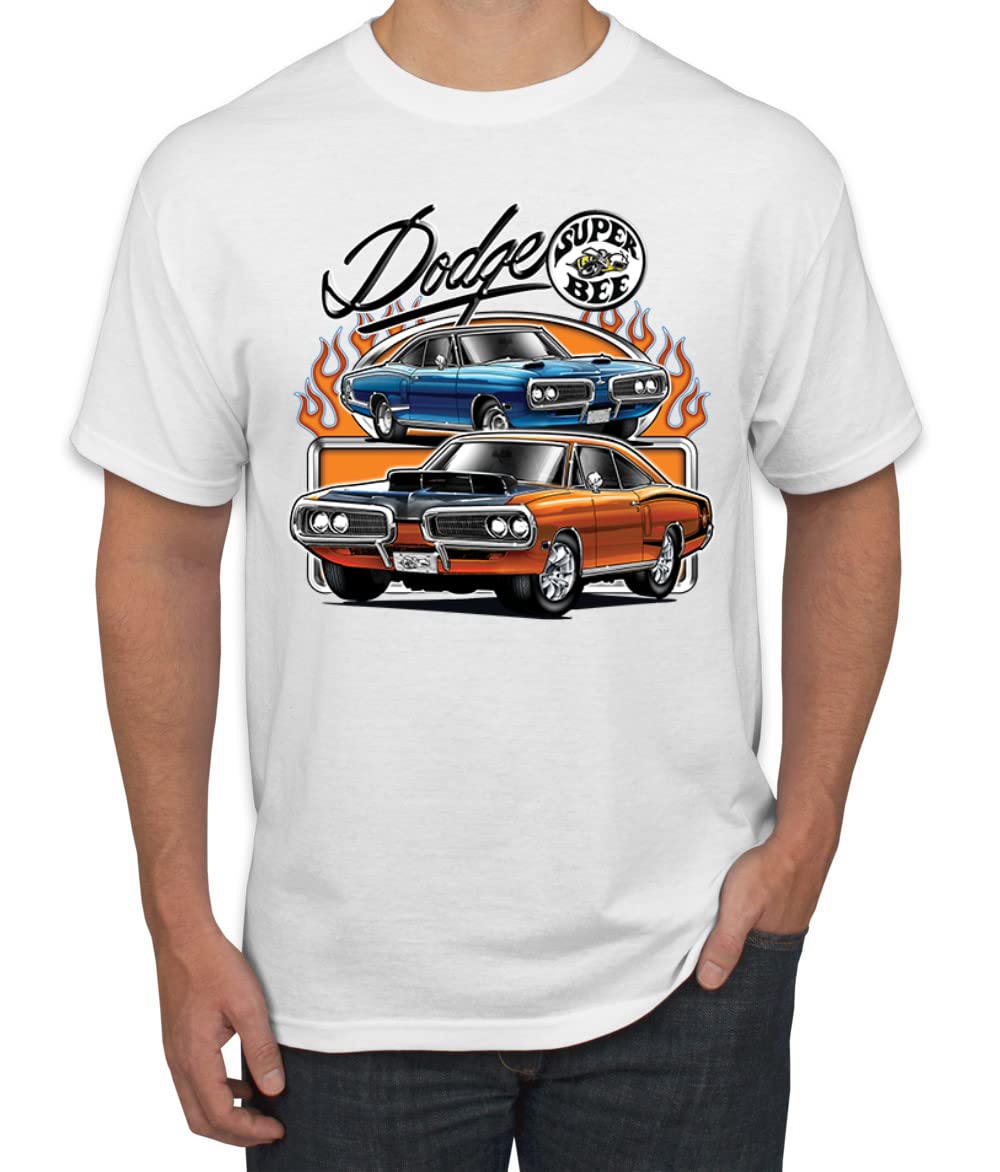 Flaming Dodge Super Bee Muscle Car T-Shirt for Men - Vintage Racing & American Muscle Car Enthusiast Apparel - Perfect for Car Shows, Racing Events & Casual Wear