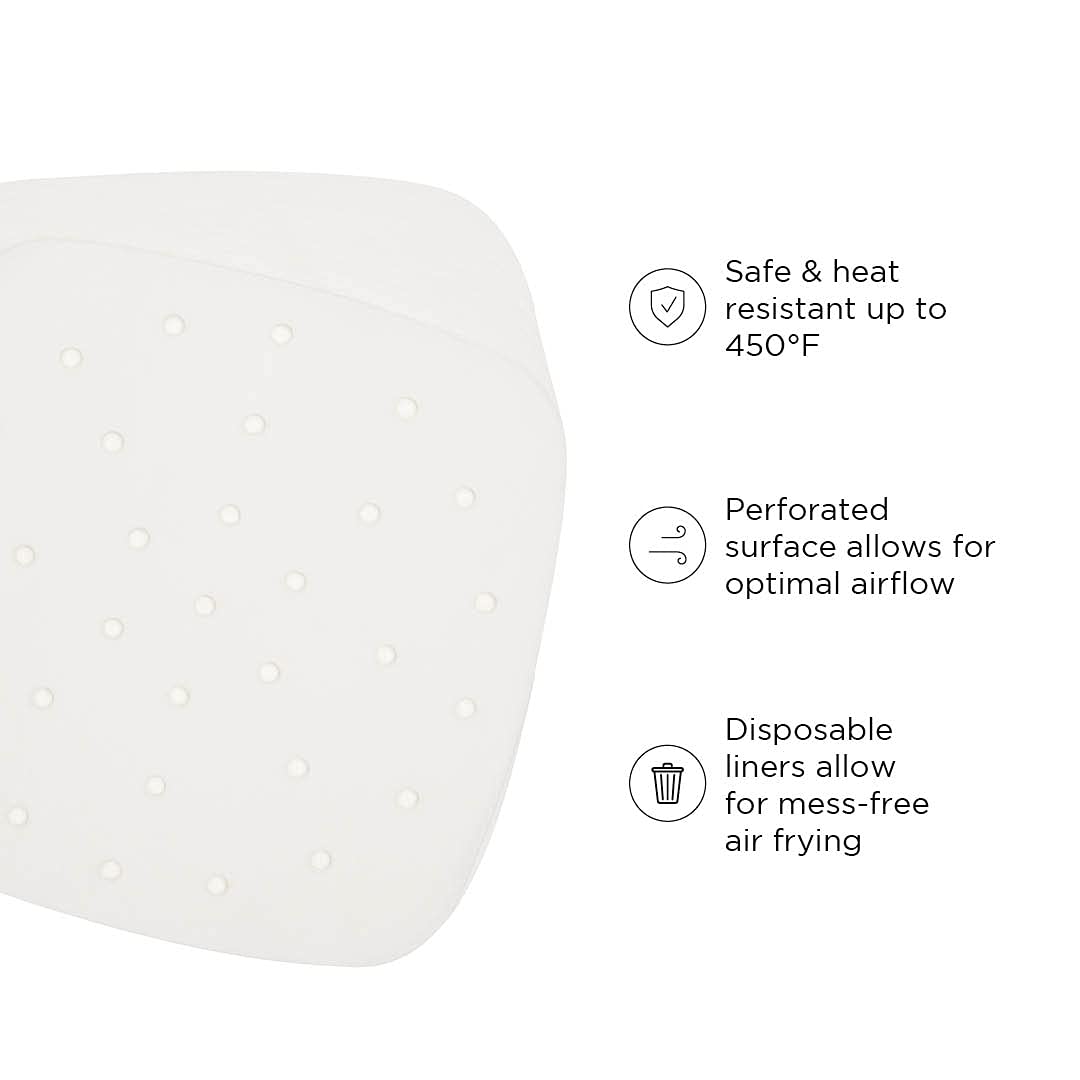 Chefman 100-Pack Disposable Air Fryer Liners - 8x8 Inch Heat-Resistant Parchment Paper for Air Fryer Baskets | Perfect for Cooking, Baking & Meal Prep | Fits Most Air Fryer Models