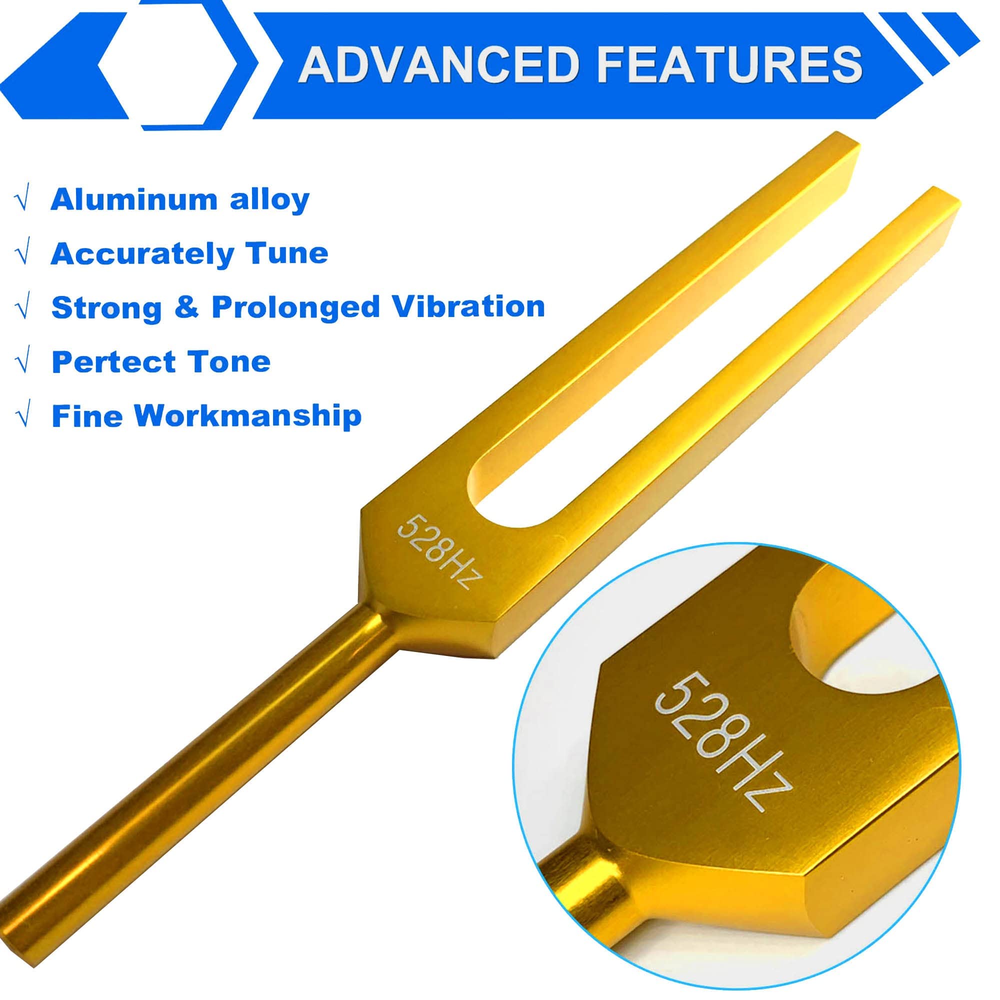 528Hz Tuning Forks Set for DNA Repair & Sound Healing Therapy - 5 Pack Golden Forks with Black Silicone Hammer - Perfect for Meditation, Energy Work & Chakra Balancing