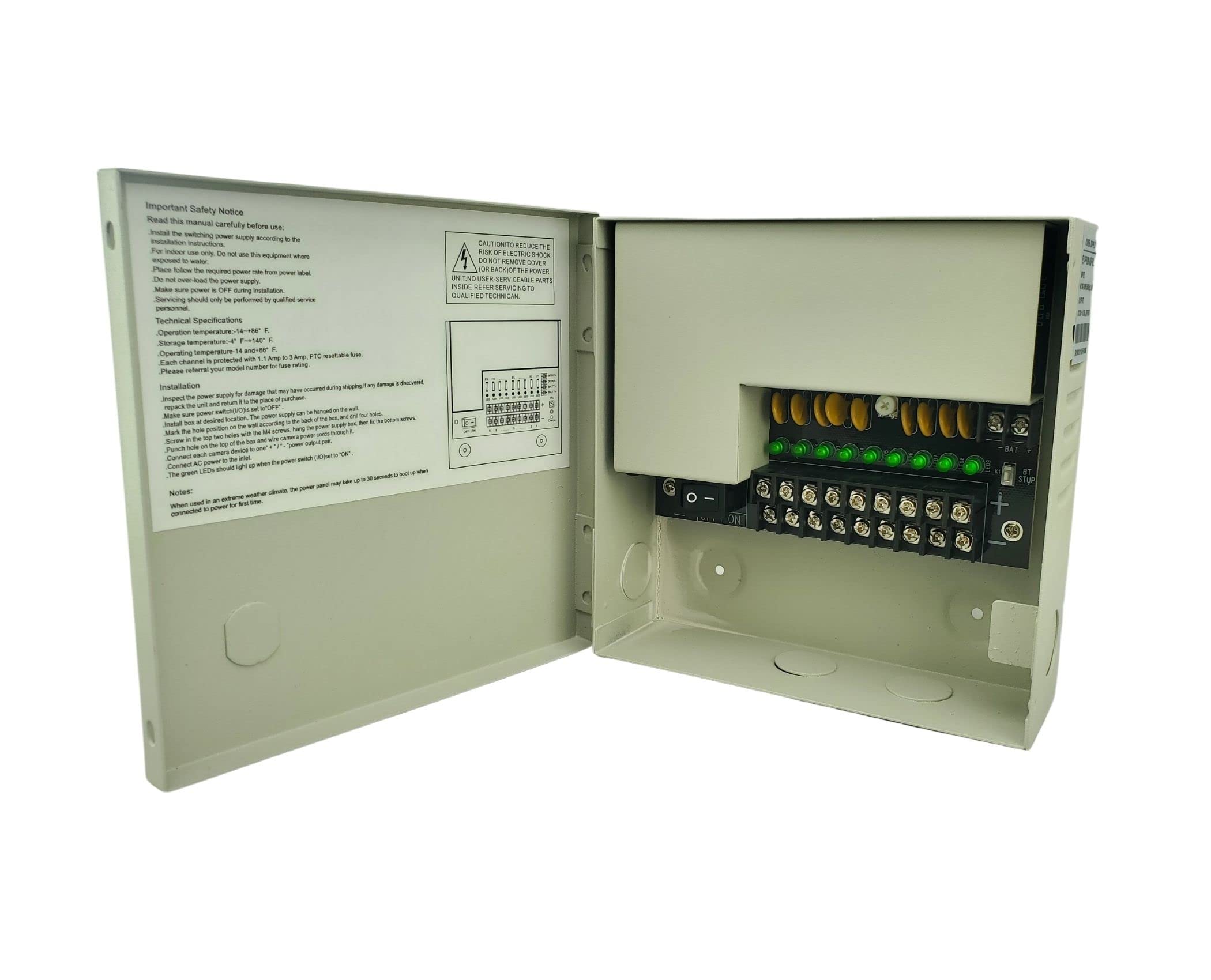 EVERTECH 9 Channel DC12V 5A PTC Fuse CCTV Power Supply with Metal Enclosure - Power Adapter for AHD/TVI/CVI/Analog Security Cameras (Supports up to 9 Cameras) - Ideal for Home Surveillance, Business Security & CCTV System Installations