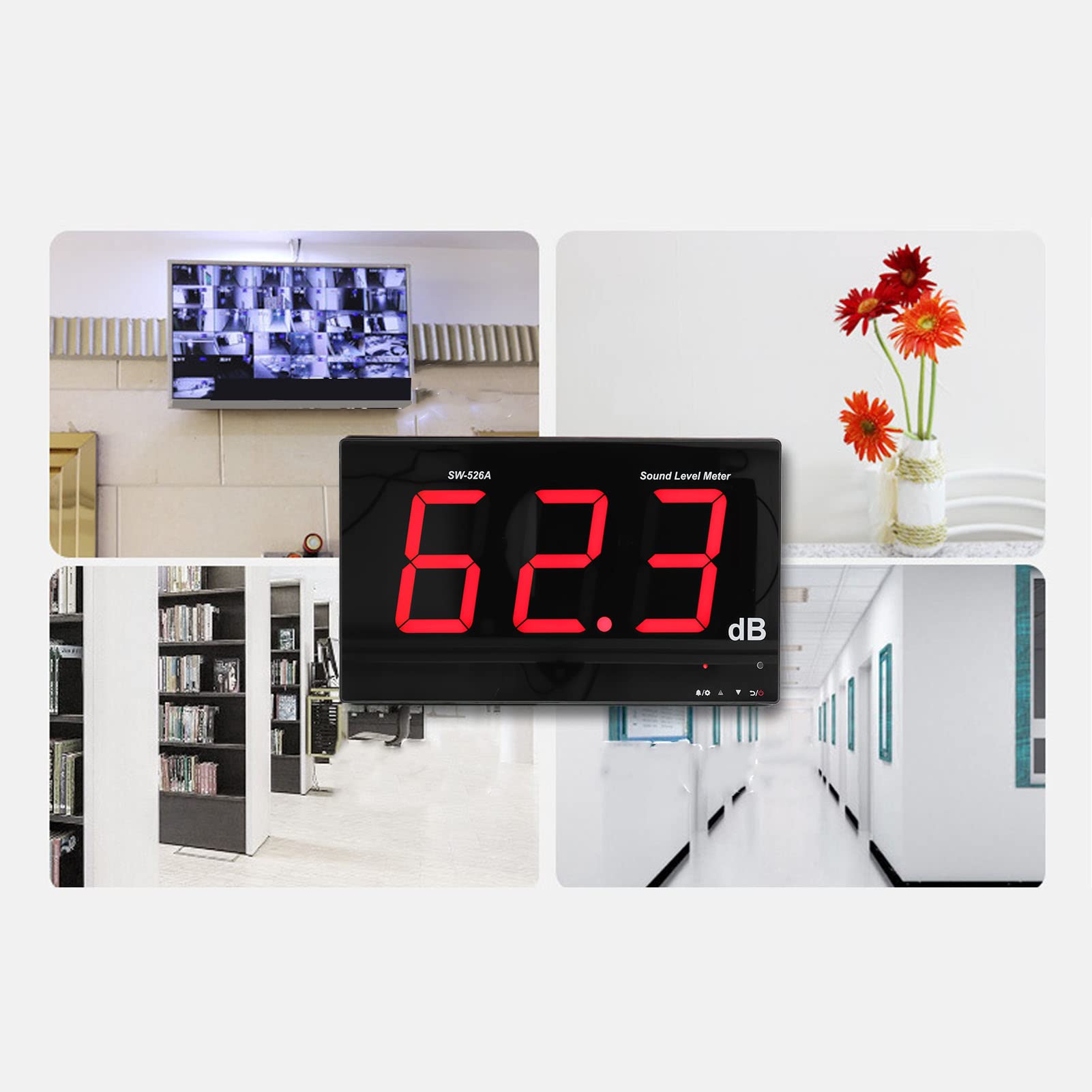 Hilitand Digital Decibel Meter - Sound Level Reader with 18in LCD Display, Wall Mountable Noise Meter for Classroom, Office, Home & Industrial Use - Accurate dB Measurement Tool