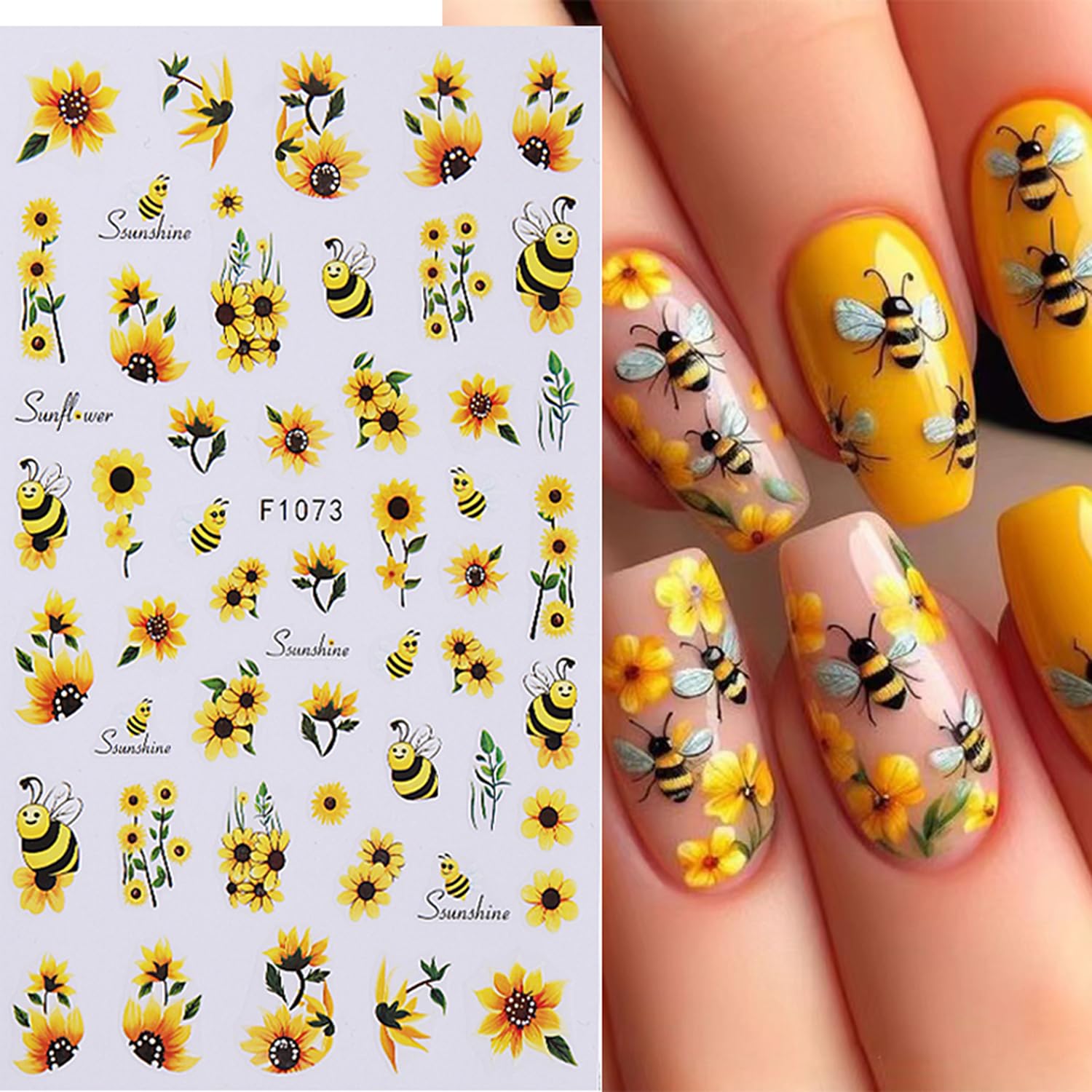 6 Sheets Flower Nail Art Stickers - Sunflower, Bee & Butterfly Designs, Self-Adhesive Nail Decals for Women, Spring Floral Nail Supplies, Cute Elegant Nail Decor for Parties, Weddings & Daily Manicures