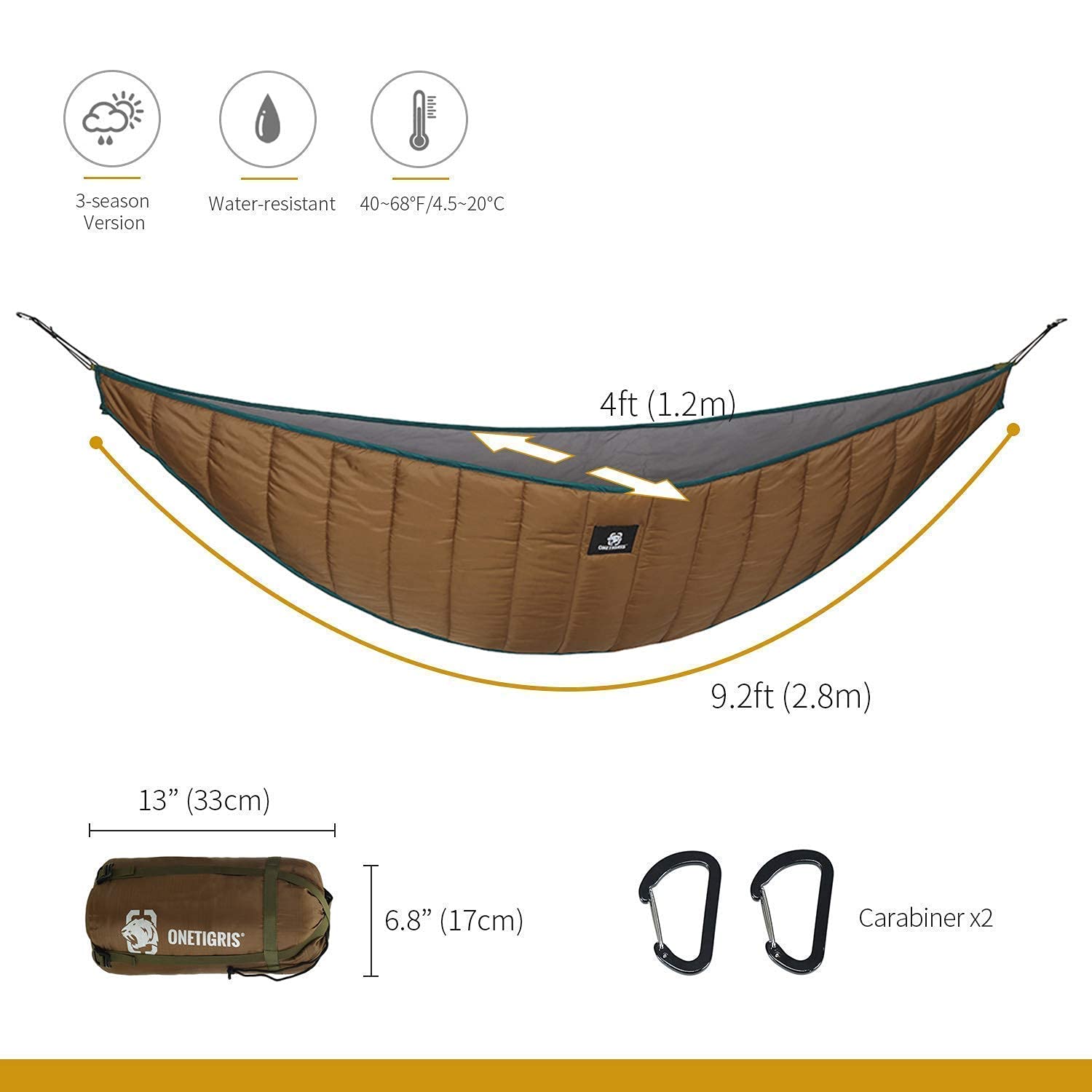 OneTigris Hideout Hammock Underquilt with Bulwark All-Season Camping Tarp - Lightweight Insulation for 4-Season Hammock Camping & Backpacking Adventures