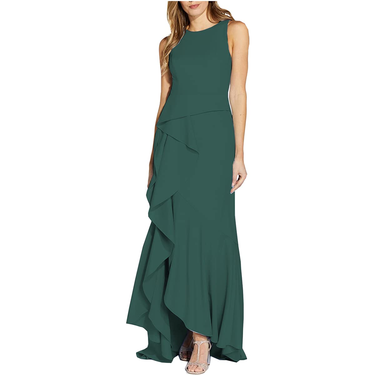 Elegant Blue Sleeveless Ruffled Bridesmaid Dress | Satin Prom Gown for Women | Perfect for Weddings, Parties & Special Occasions