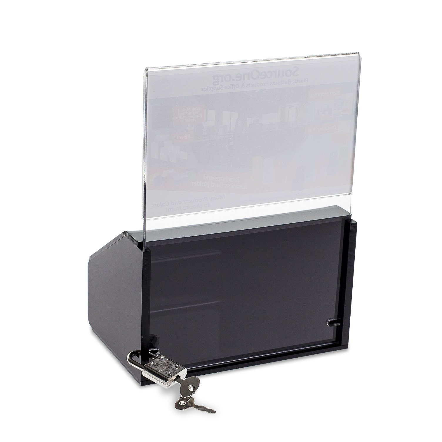 SOURCEONE.ORG Heavy Duty Acrylic Donation Box with Lock & Sign Holder - Secure Ballot, Charity, Fundraiser, and Event Voting Solution