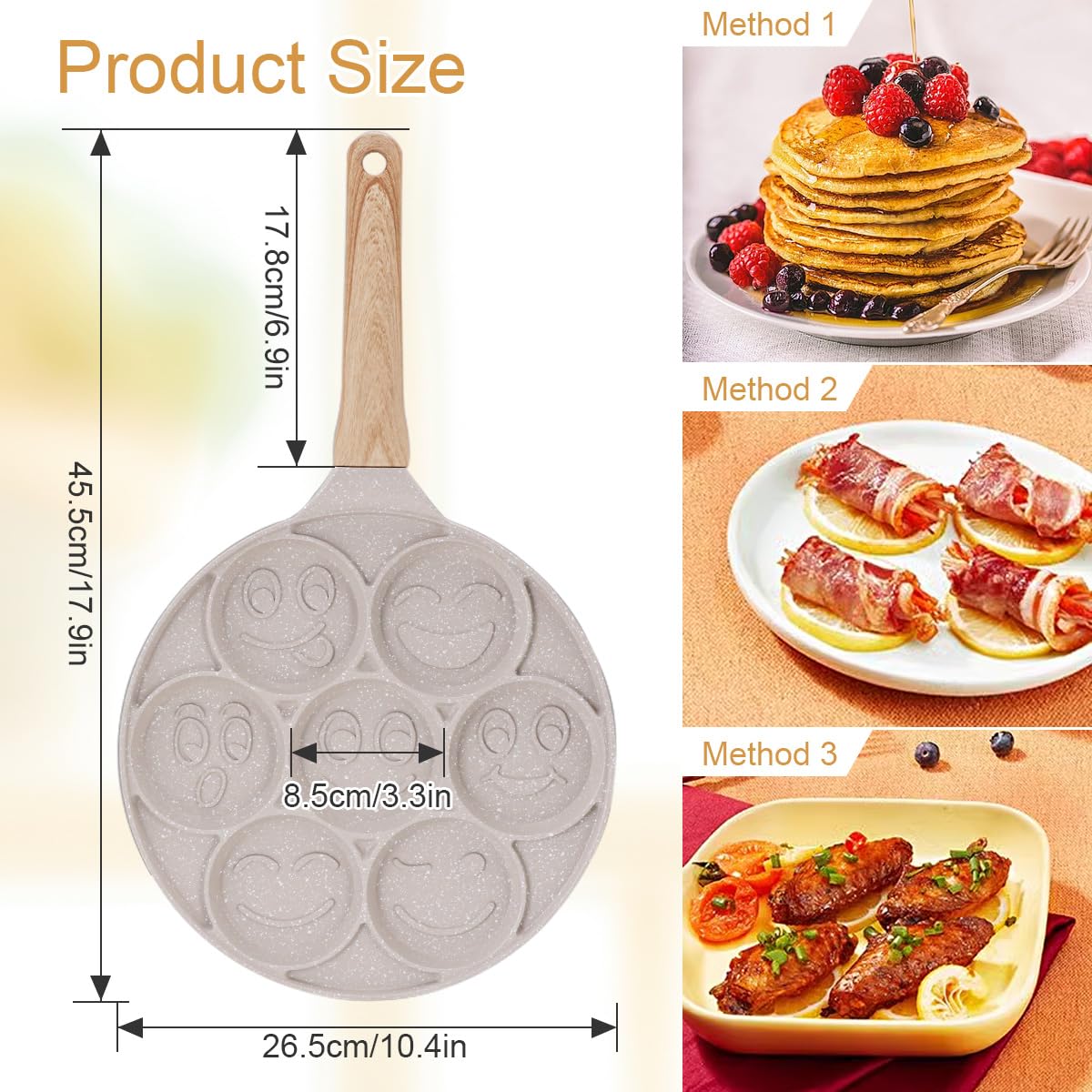 10 Inch Smiley Face Pancake Pan - Nonstick Mini Pancake Maker with 7-Cup Mold, Silver Dollar & Blini Pan, PFOA-Free Breakfast Griddle for Kids & Family - Perfect for Birthday Parties, Weekend Brunches & Fun Breakfasts (White)