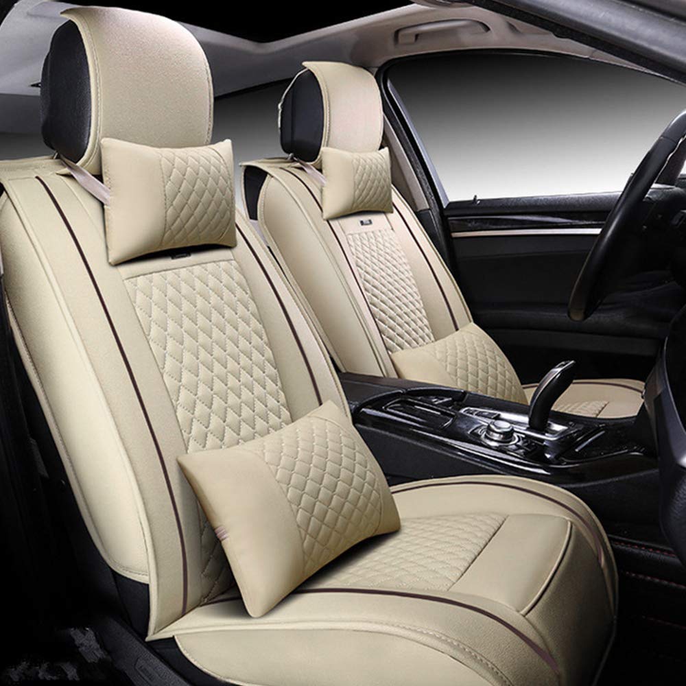 Premium PU Leather Car Seat Covers for Jaguar XJ XE XF - 5-Piece Set with Comfort Cushion & Needlework Design (Black/White) | Front Seat Protectors for Luxury Sedans | Perfect for Daily Commute & Road Trips