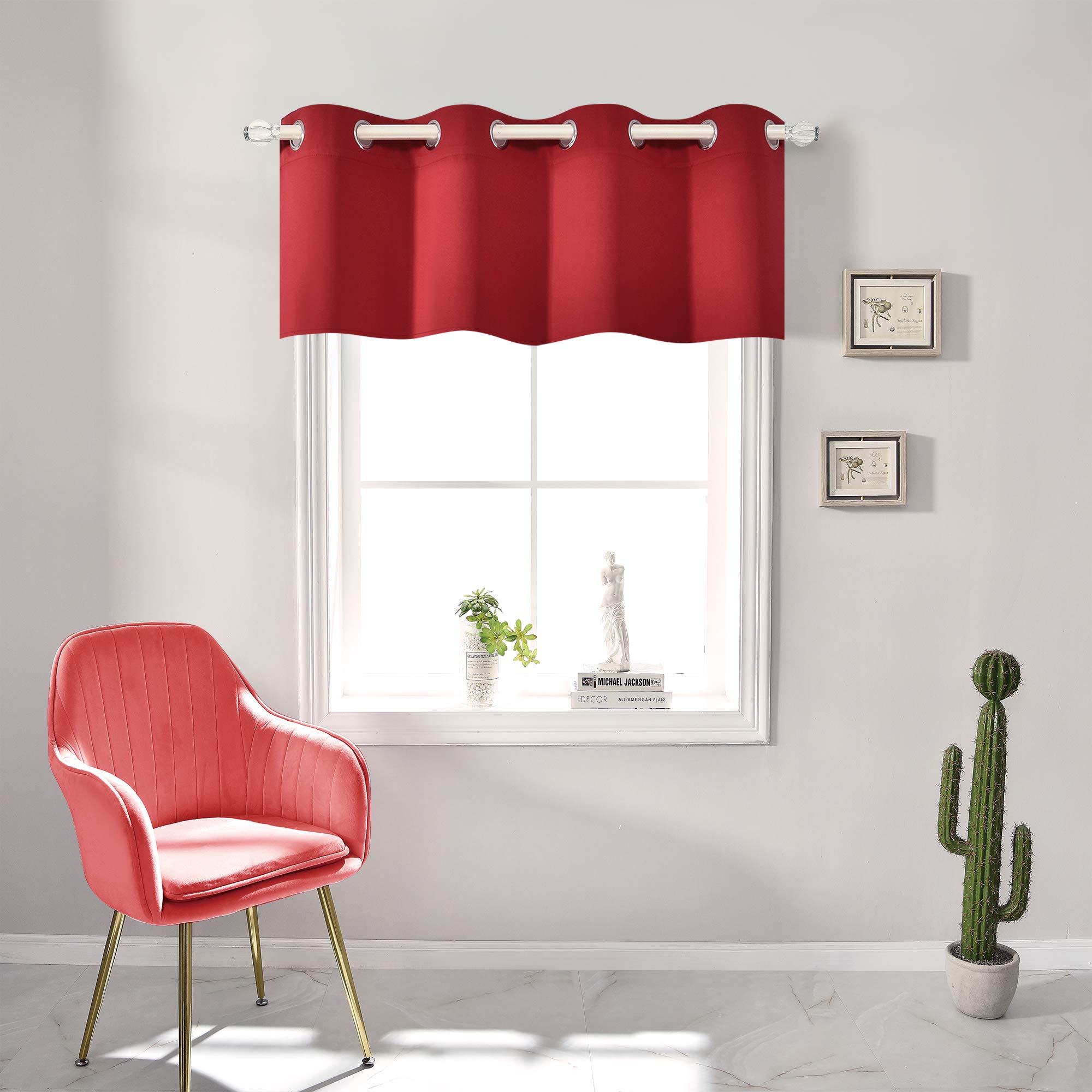 RAIN CITY Blackout Window Valance - 18 Inch Length, Thermal Insulated Grommet Top Curtain Panel (52x18 Inch, Red) for Bedroom & Bathroom - Perfect for Small Windows, Light Blocking & Energy Efficiency