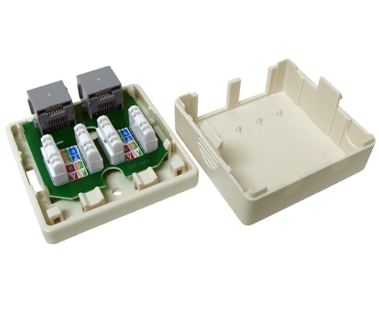 2-Port CAT5E Surface Mount Box - Universal Loaded Enclosure in Almond | Ideal for Home & Office Network Installations