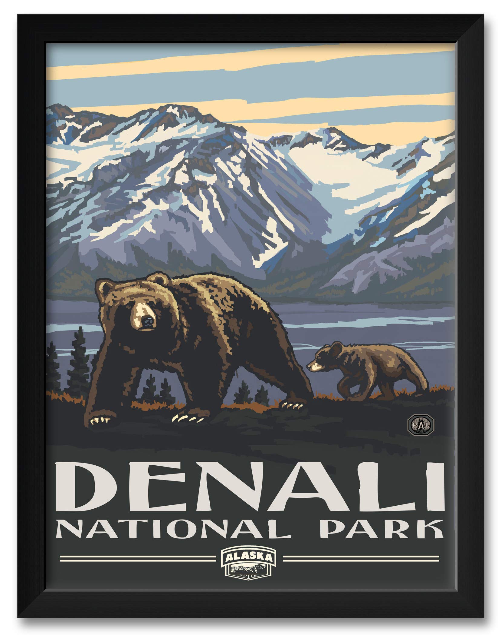 Denali National Park Alaska Grizzlies Framed Art Print - 20x26 Inch Wildlife Wall Decor by Paul A. Lanquist - Perfect for Living Room, Office & Cabin Decor