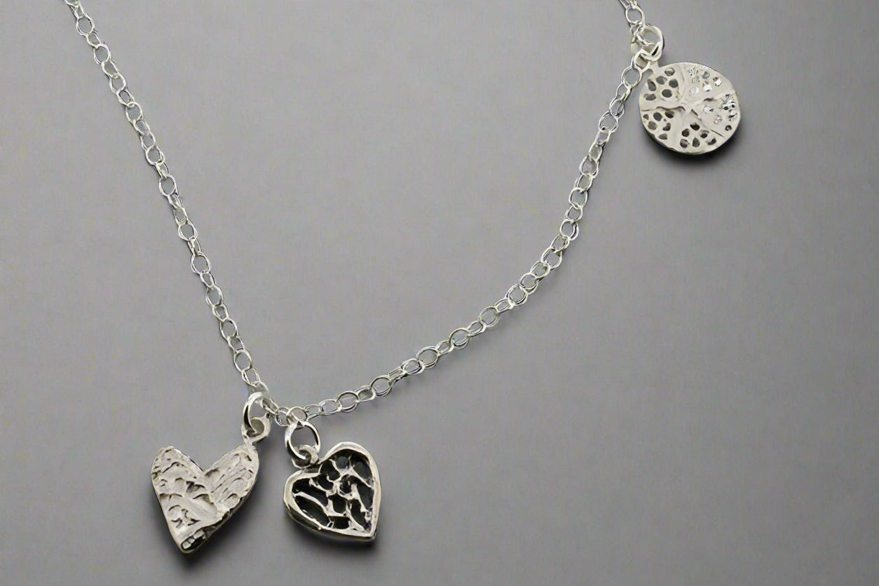 3 Disc Necklace with Lace & Heart Charm - Elegant Layered Pendant for Women | Perfect for Date Night, Wedding & Special Occasions