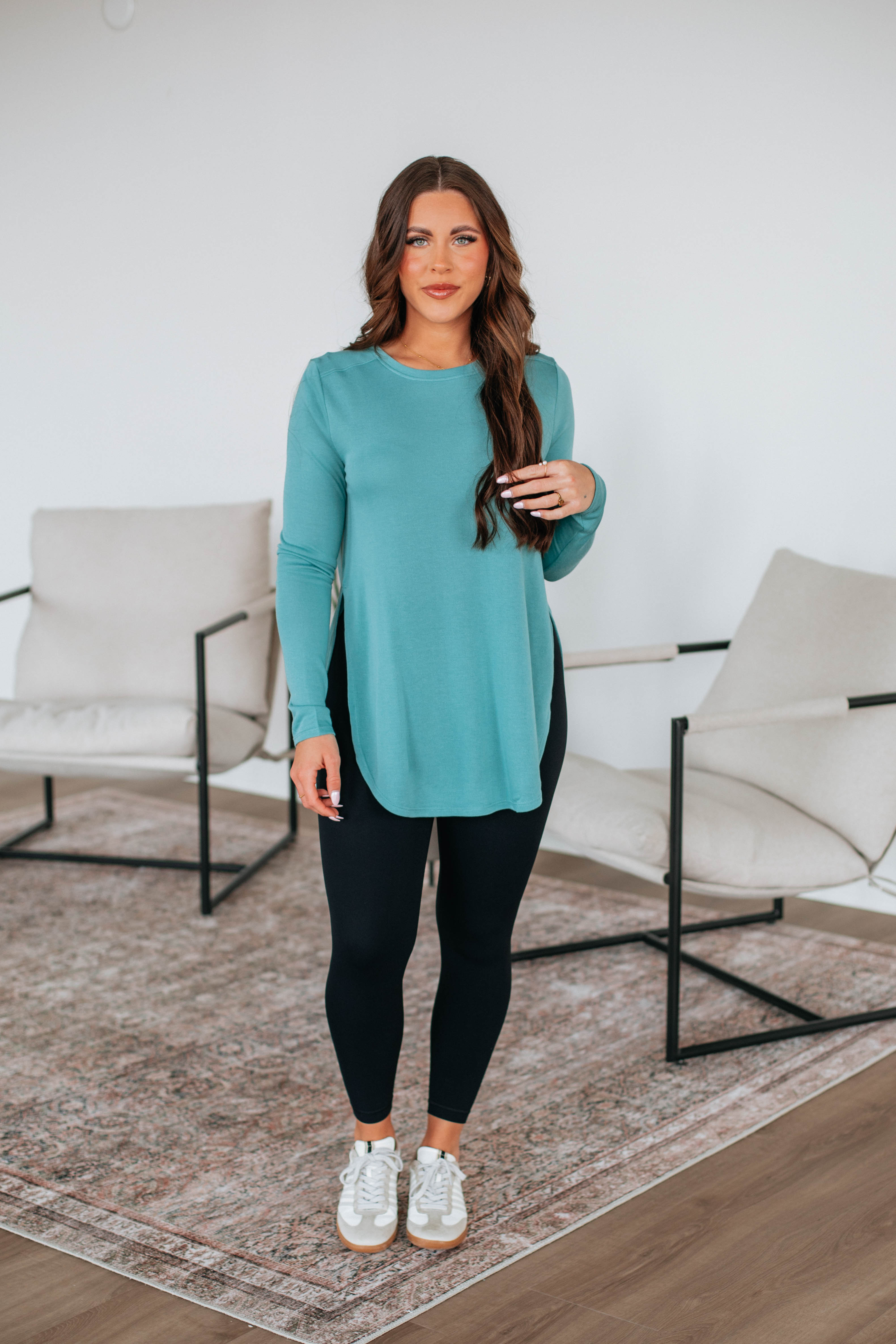 Jardin Women's Long Sleeve T-Shirt in Dusty Teal - Comfortable Casual Top for Everyday Wear, Office & Outings