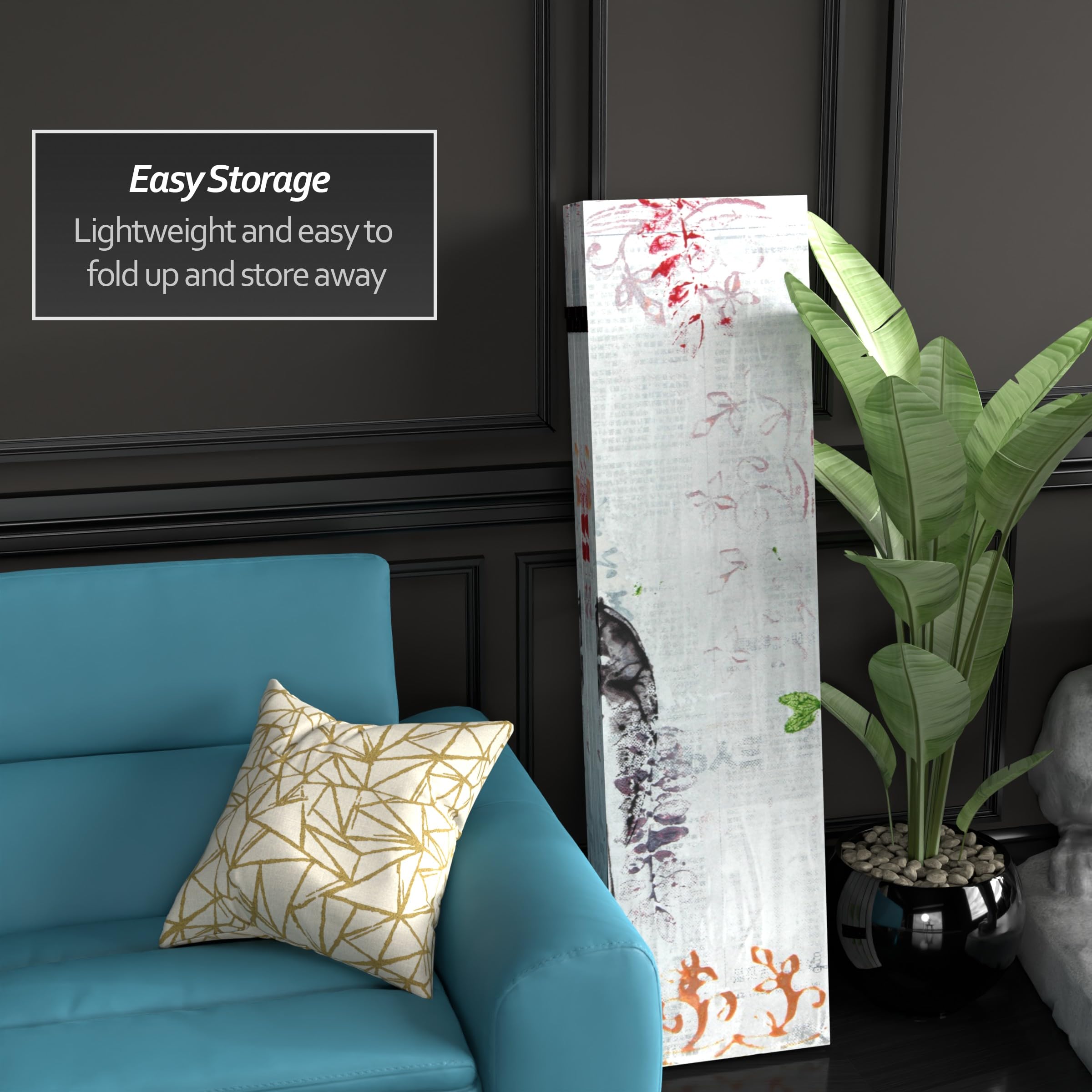 6 ft. Tall Double-Sided Red Lantern November Light Canvas Room Divider - White | Freestanding Privacy Screen for Living Room, Bedroom, Office & Events