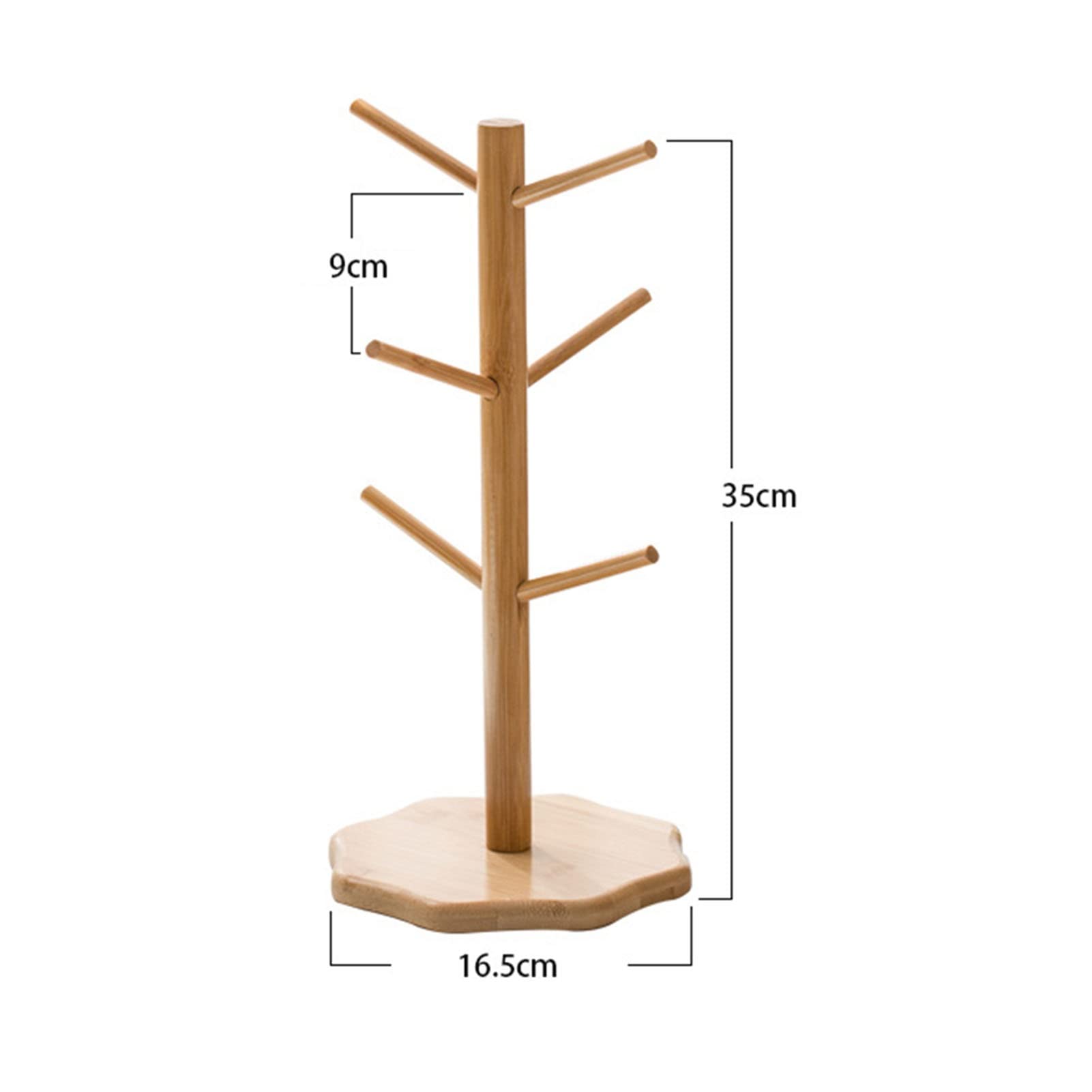 Bamboo Mug Tree with 6 Hooks & Octagon Base - Countertop Coffee Cup Holder Stand - Durable Removable Mug Organizer for Kitchen, Office, or Cafe Use